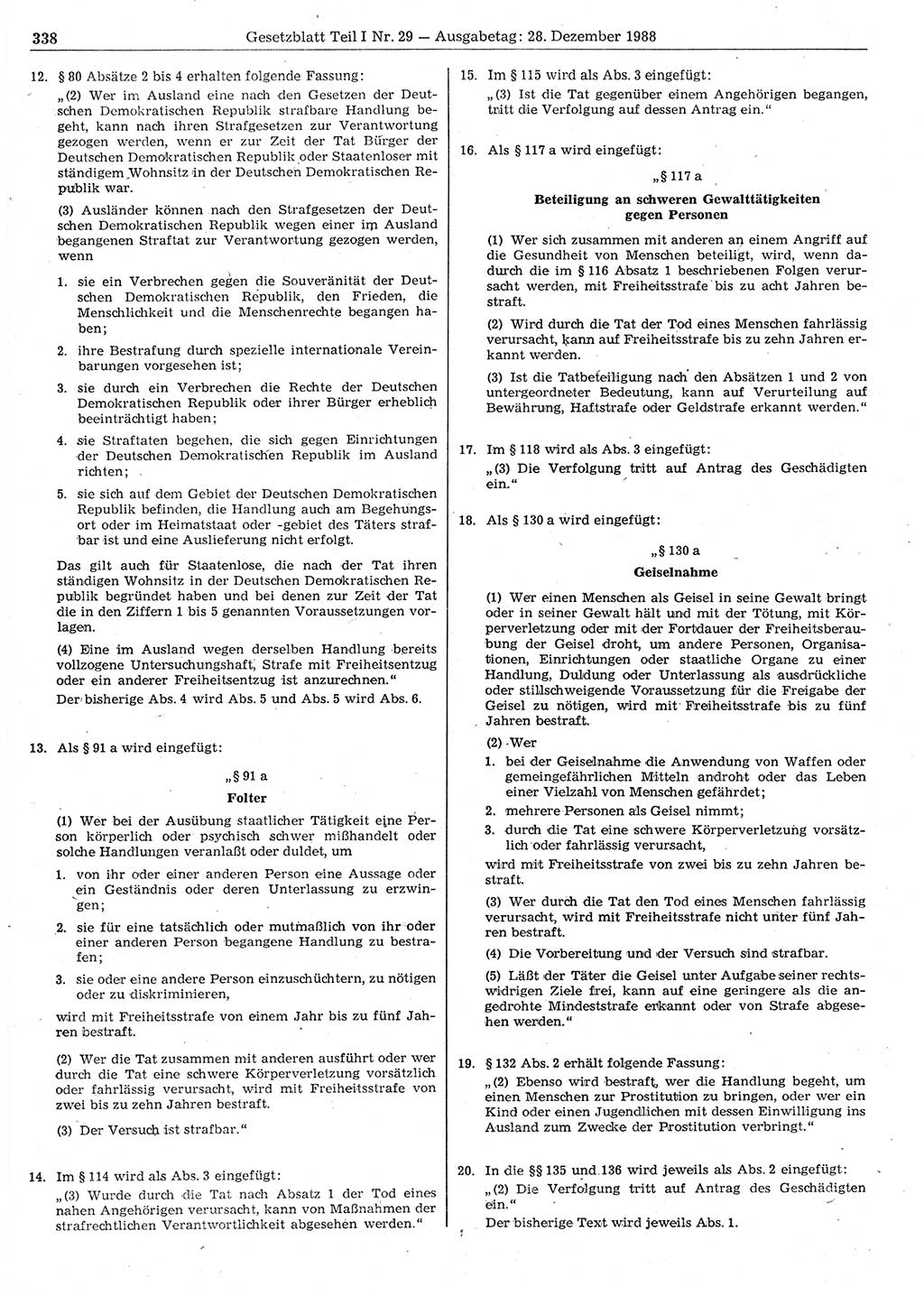 Gesetzblatt (GBl.) der Deutschen Demokratischen Republik (DDR) Teil Ⅰ 1988, Seite 338 (GBl. DDR Ⅰ 1988, S. 338)