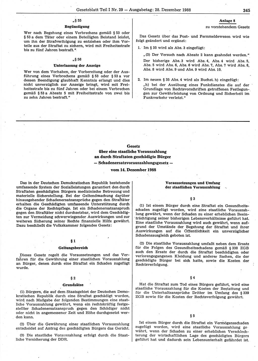 Gesetzblatt (GBl.) der Deutschen Demokratischen Republik (DDR) Teil Ⅰ 1988, Seite 345 (GBl. DDR Ⅰ 1988, S. 345)