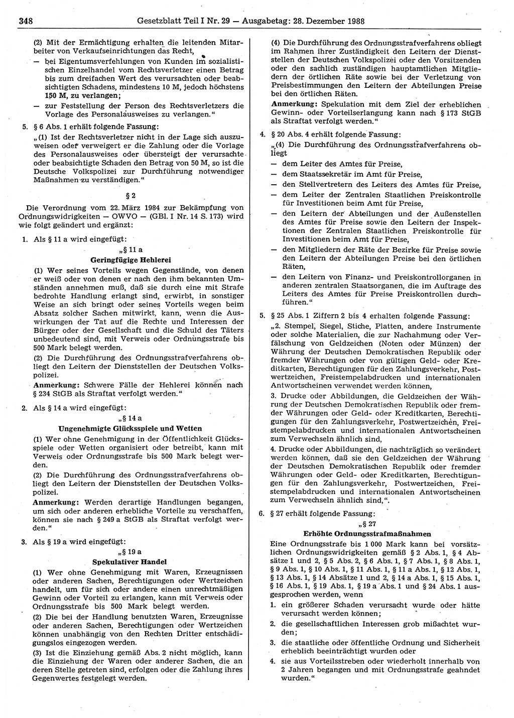 Gesetzblatt (GBl.) der Deutschen Demokratischen Republik (DDR) Teil Ⅰ 1988, Seite 348 (GBl. DDR Ⅰ 1988, S. 348)