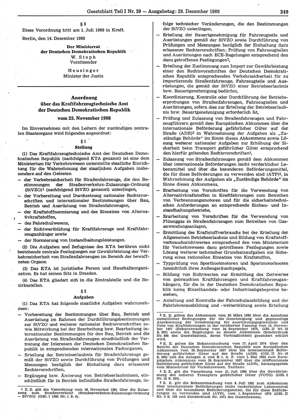 Gesetzblatt (GBl.) der Deutschen Demokratischen Republik (DDR) Teil Ⅰ 1988, Seite 349 (GBl. DDR Ⅰ 1988, S. 349)