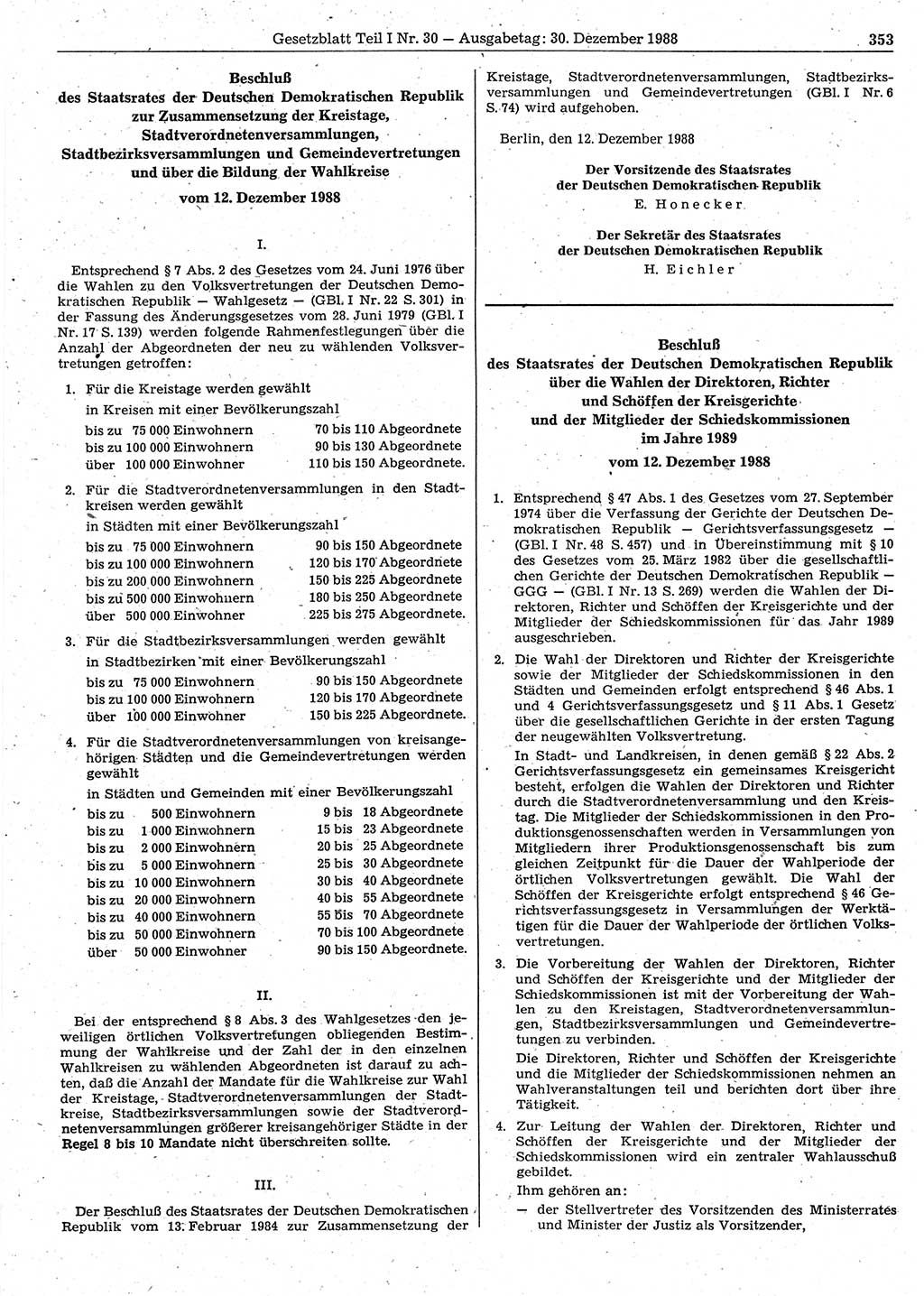 Gesetzblatt (GBl.) der Deutschen Demokratischen Republik (DDR) Teil Ⅰ 1988, Seite 353 (GBl. DDR Ⅰ 1988, S. 353)