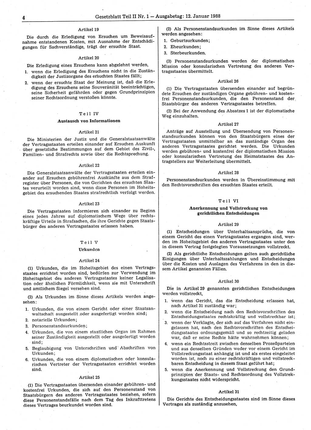 Gesetzblatt (GBl.) der Deutschen Demokratischen Republik (DDR) Teil ⅠⅠ 1988, Seite 4 (GBl. DDR ⅠⅠ 1988, S. 4)