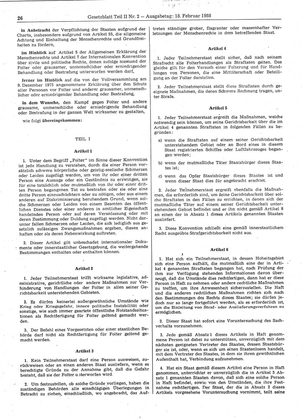 Gesetzblatt (GBl.) der Deutschen Demokratischen Republik (DDR) Teil ⅠⅠ 1988, Seite 26 (GBl. DDR ⅠⅠ 1988, S. 26)