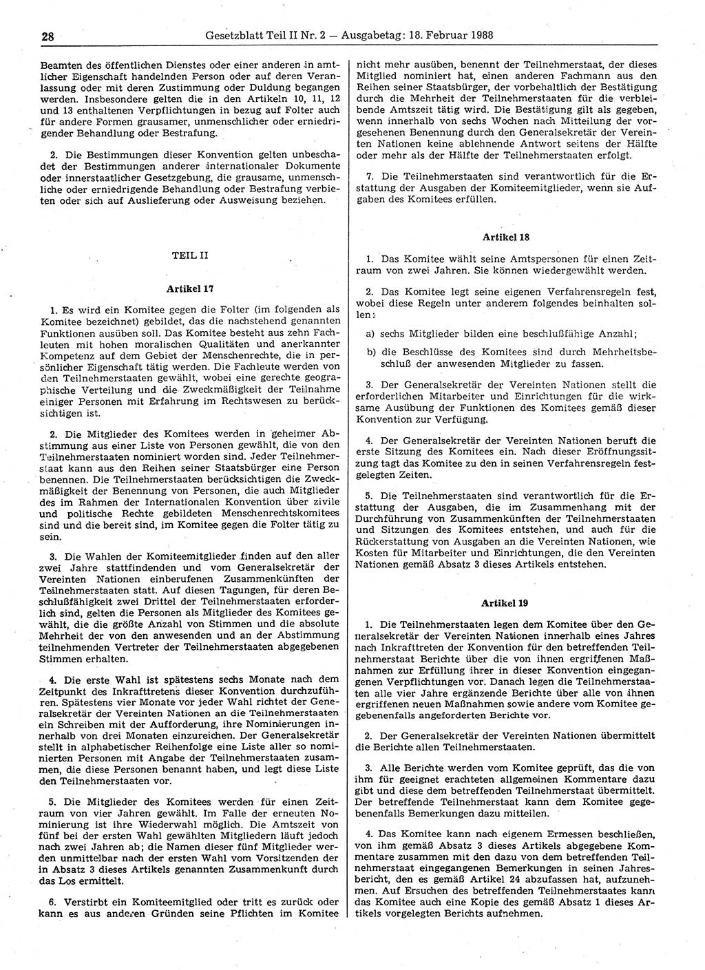 Gesetzblatt (GBl.) der Deutschen Demokratischen Republik (DDR) Teil ⅠⅠ 1988, Seite 28 (GBl. DDR ⅠⅠ 1988, S. 28)