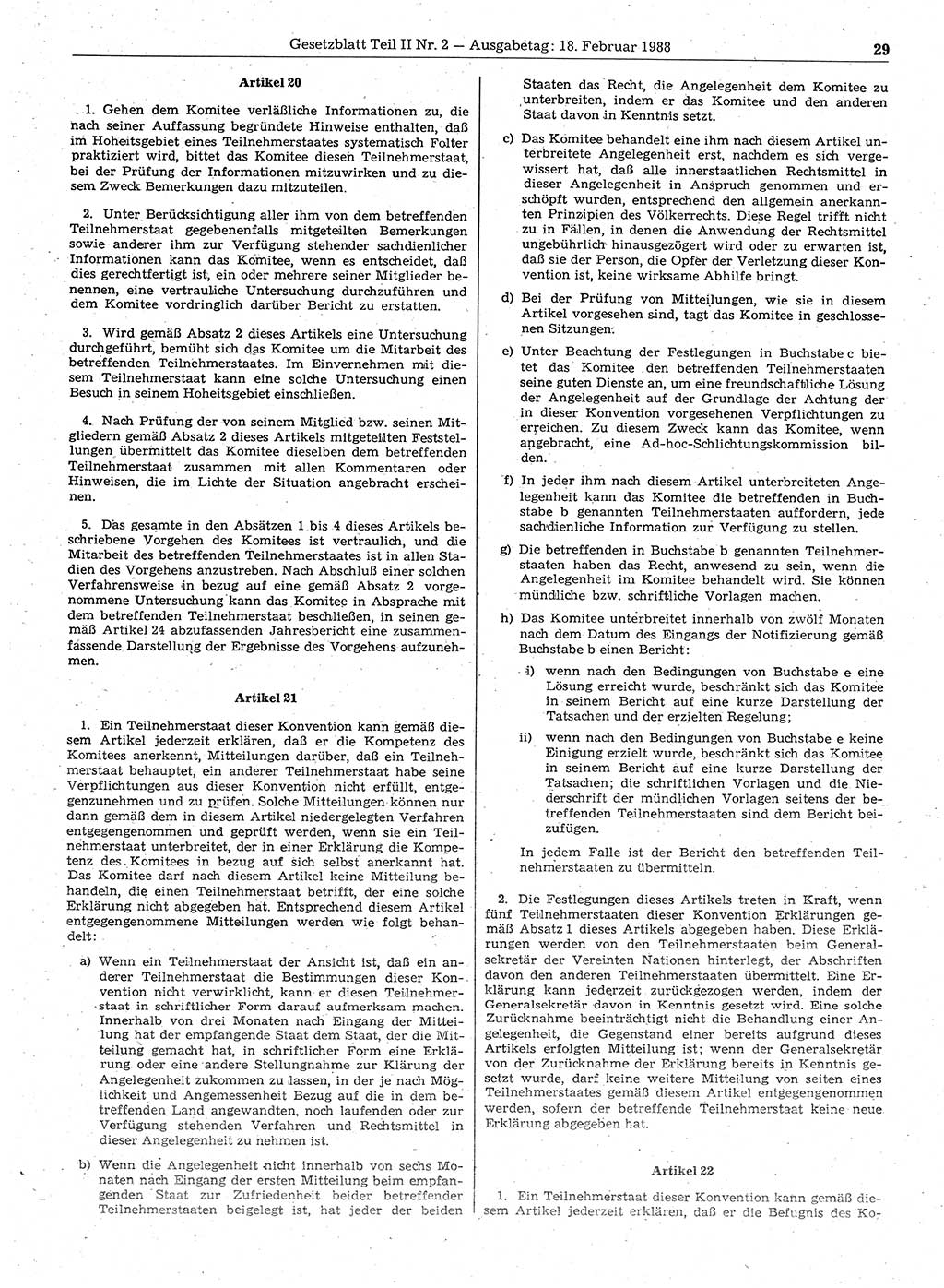 Gesetzblatt (GBl.) der Deutschen Demokratischen Republik (DDR) Teil ⅠⅠ 1988, Seite 29 (GBl. DDR ⅠⅠ 1988, S. 29)