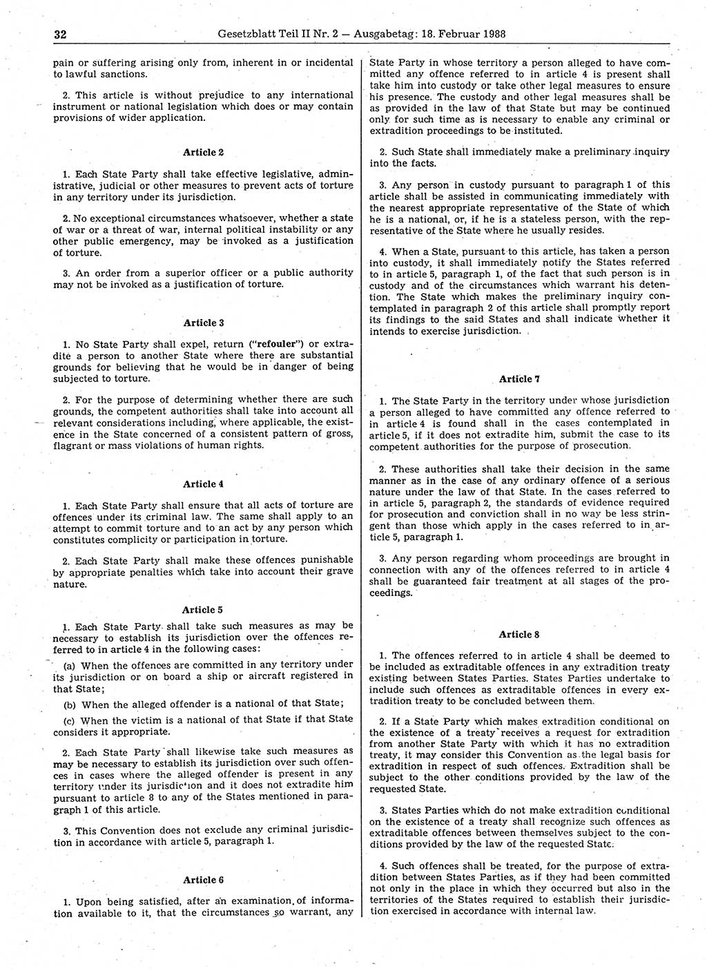 Gesetzblatt (GBl.) der Deutschen Demokratischen Republik (DDR) Teil ⅠⅠ 1988, Seite 32 (GBl. DDR ⅠⅠ 1988, S. 32)