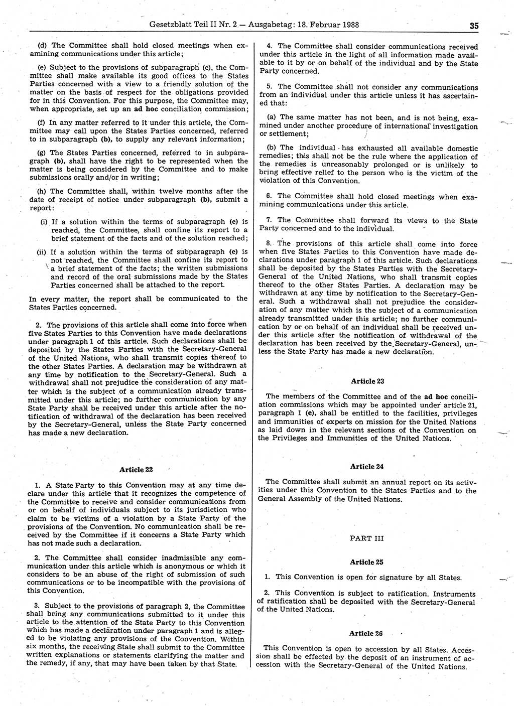 Gesetzblatt (GBl.) der Deutschen Demokratischen Republik (DDR) Teil ⅠⅠ 1988, Seite 35 (GBl. DDR ⅠⅠ 1988, S. 35)