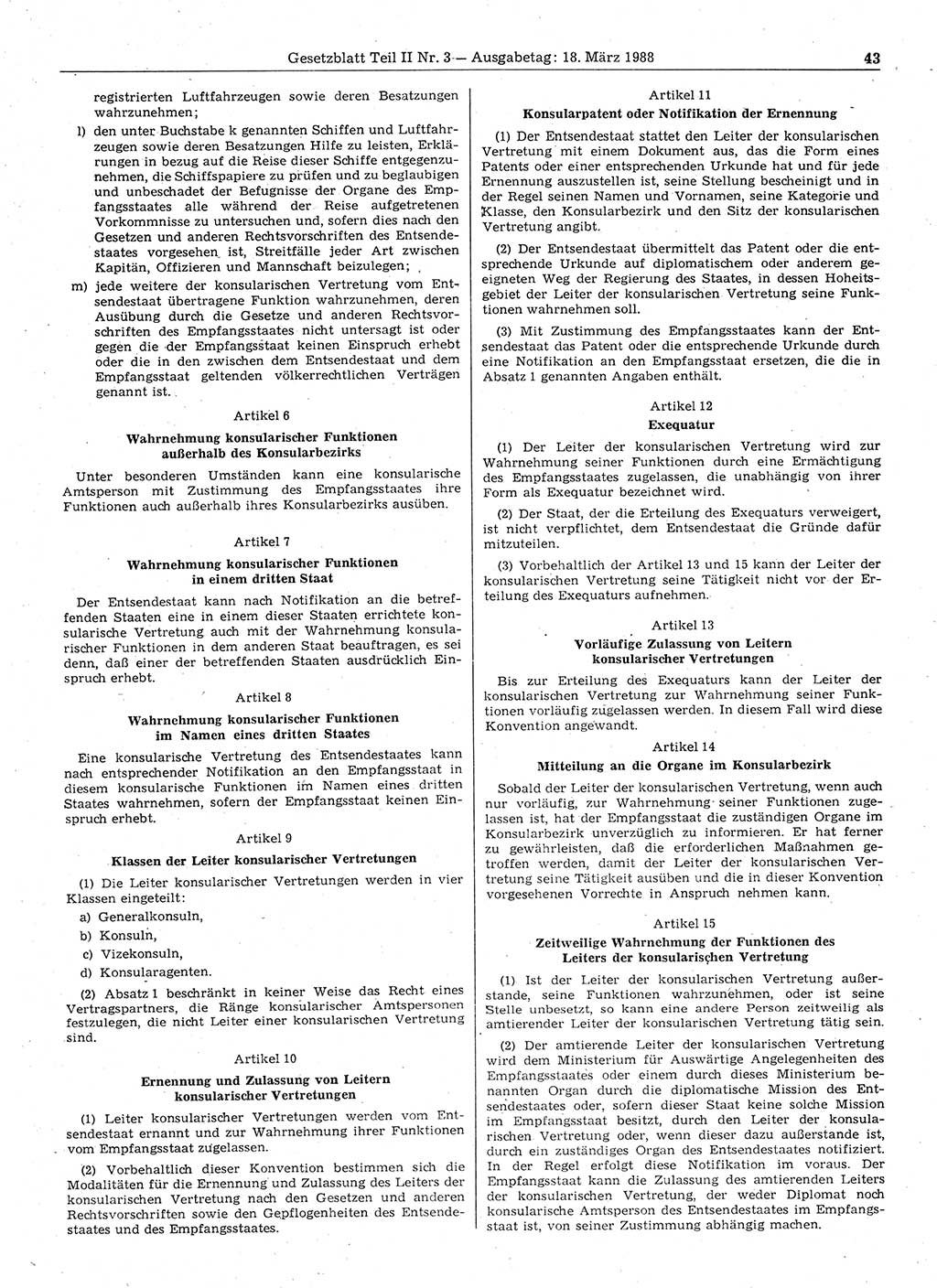 Gesetzblatt (GBl.) der Deutschen Demokratischen Republik (DDR) Teil ⅠⅠ 1988, Seite 43 (GBl. DDR ⅠⅠ 1988, S. 43)