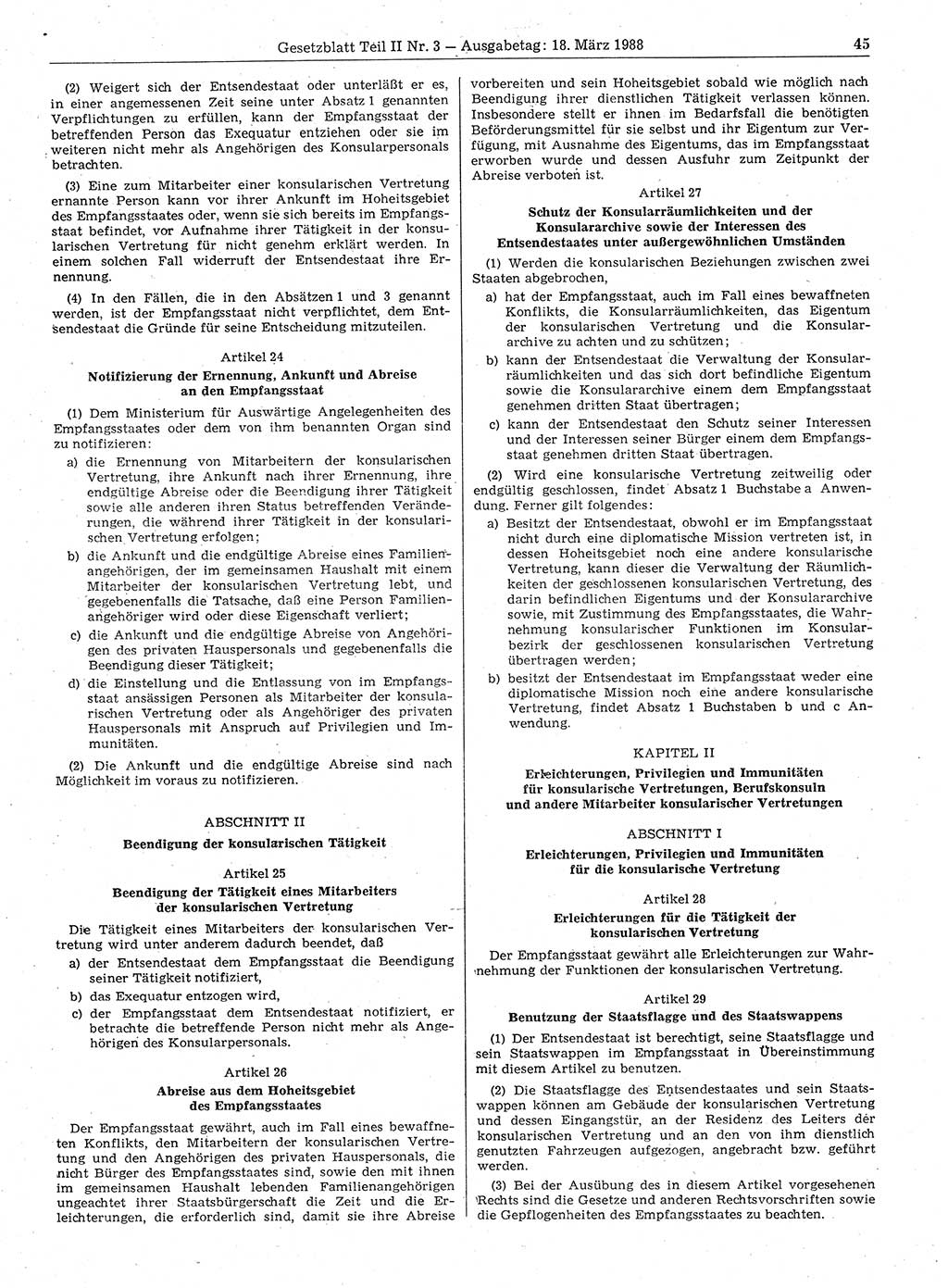 Gesetzblatt (GBl.) der Deutschen Demokratischen Republik (DDR) Teil ⅠⅠ 1988, Seite 45 (GBl. DDR ⅠⅠ 1988, S. 45)