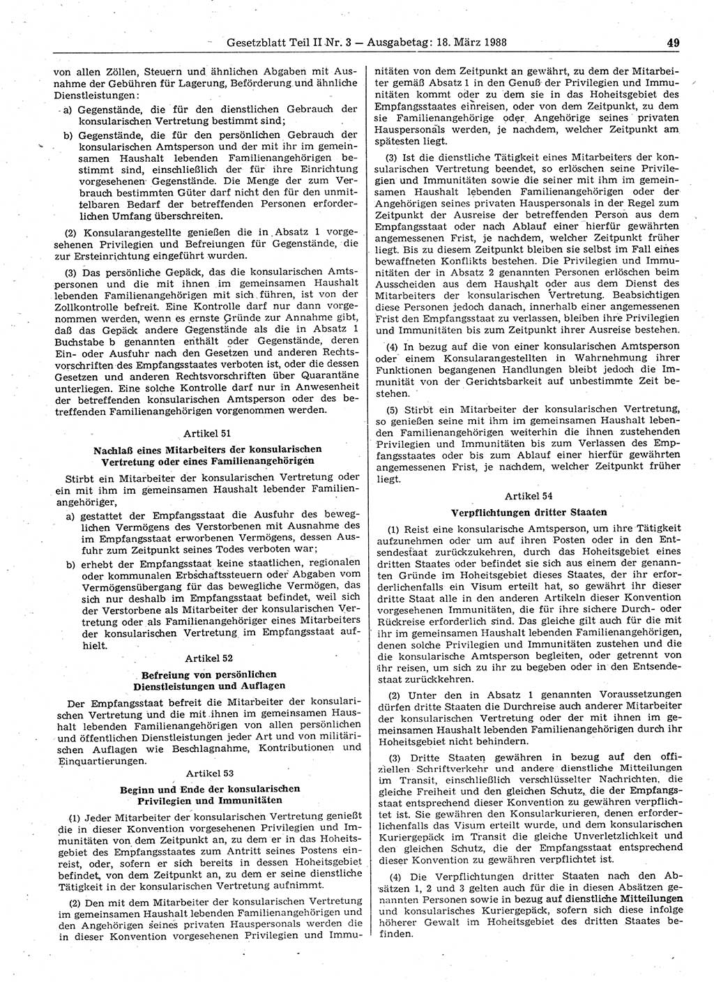 Gesetzblatt (GBl.) der Deutschen Demokratischen Republik (DDR) Teil ⅠⅠ 1988, Seite 49 (GBl. DDR ⅠⅠ 1988, S. 49)