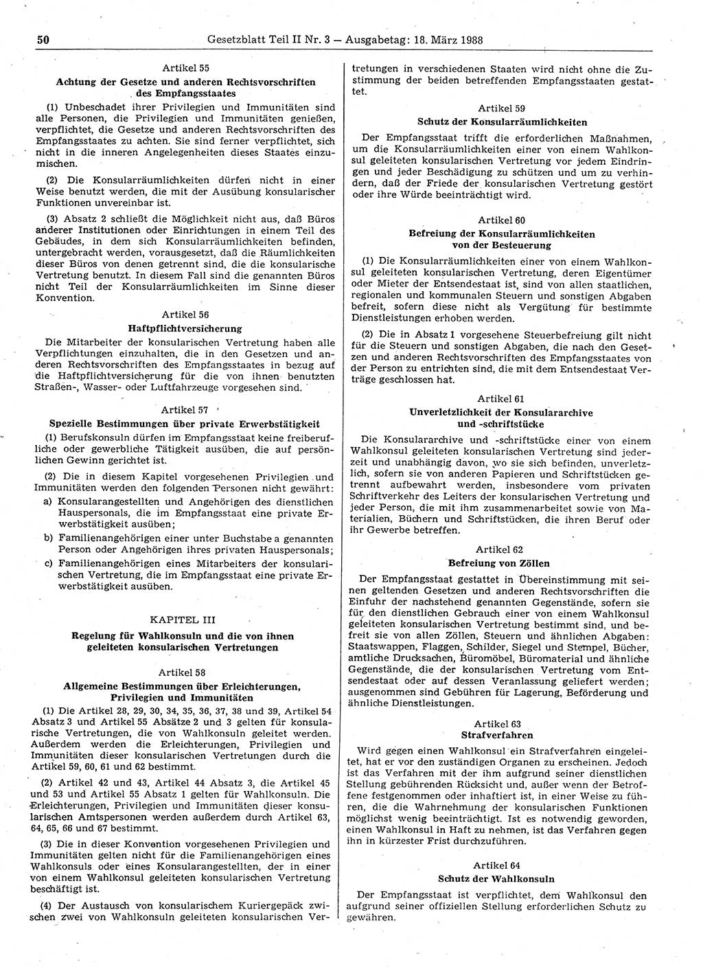 Gesetzblatt (GBl.) der Deutschen Demokratischen Republik (DDR) Teil ⅠⅠ 1988, Seite 50 (GBl. DDR ⅠⅠ 1988, S. 50)