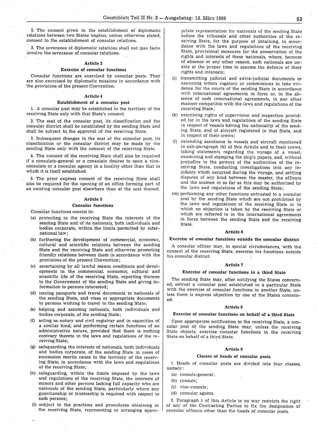 Gesetzblatt (GBl.) der Deutschen Demokratischen Republik (DDR) Teil ⅠⅠ 1988, Seite 53 (GBl. DDR ⅠⅠ 1988, S. 53)