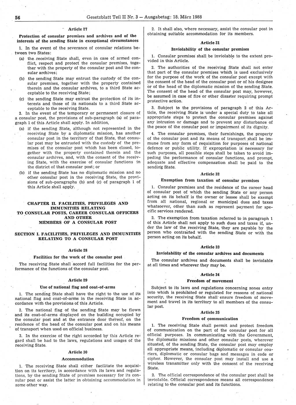 Gesetzblatt (GBl.) der Deutschen Demokratischen Republik (DDR) Teil ⅠⅠ 1988, Seite 56 (GBl. DDR ⅠⅠ 1988, S. 56)