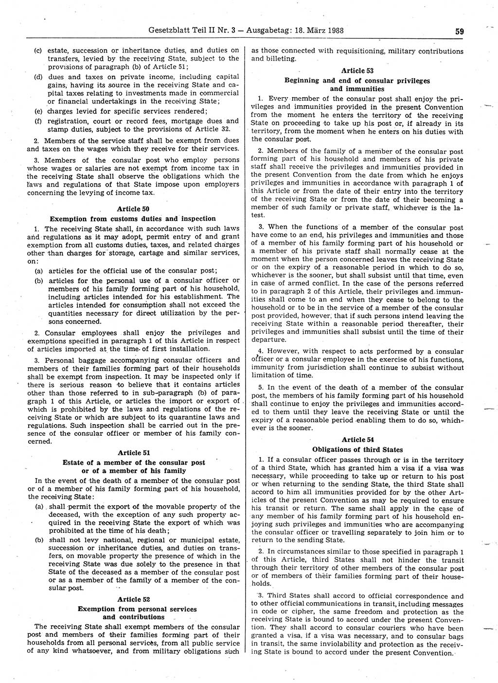 Gesetzblatt (GBl.) der Deutschen Demokratischen Republik (DDR) Teil ⅠⅠ 1988, Seite 59 (GBl. DDR ⅠⅠ 1988, S. 59)