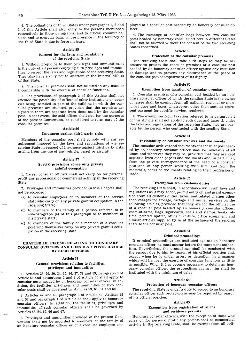 Gesetzblatt (GBl.) der Deutschen Demokratischen Republik (DDR) Teil ⅠⅠ 1988, Seite 60 (GBl. DDR ⅠⅠ 1988, S. 60)