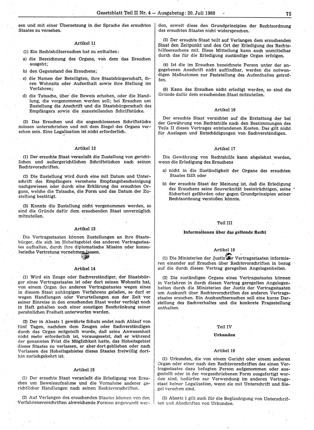 Gesetzblatt (GBl.) der Deutschen Demokratischen Republik (DDR) Teil ⅠⅠ 1988, Seite 75 (GBl. DDR ⅠⅠ 1988, S. 75)