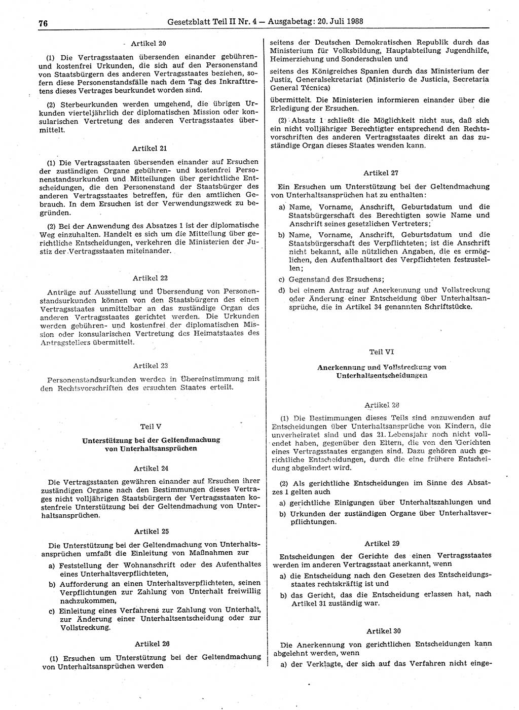 Gesetzblatt (GBl.) der Deutschen Demokratischen Republik (DDR) Teil ⅠⅠ 1988, Seite 76 (GBl. DDR ⅠⅠ 1988, S. 76)