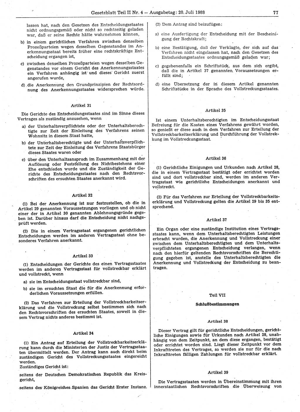 Gesetzblatt (GBl.) der Deutschen Demokratischen Republik (DDR) Teil ⅠⅠ 1988, Seite 77 (GBl. DDR ⅠⅠ 1988, S. 77)