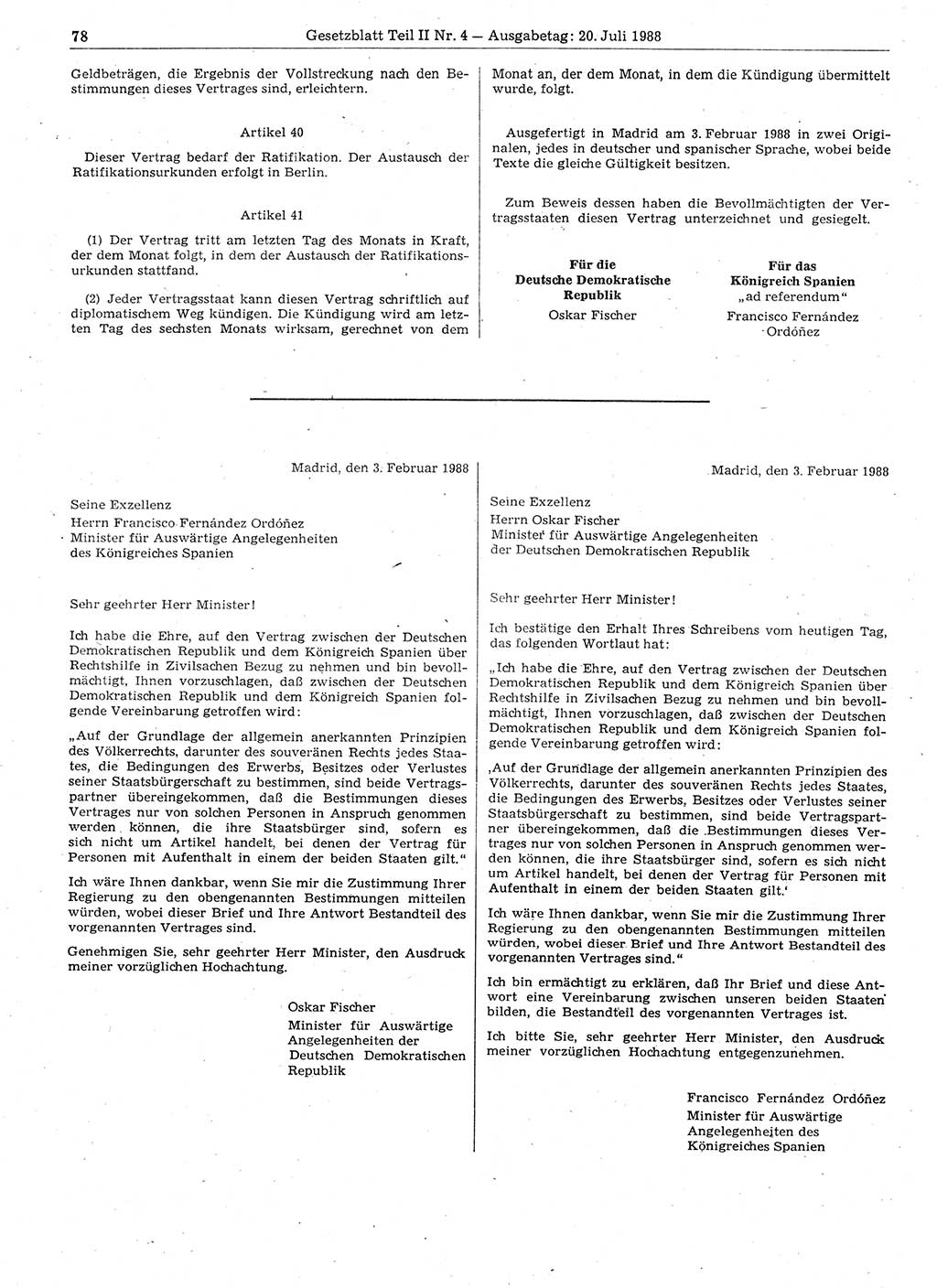 Gesetzblatt (GBl.) der Deutschen Demokratischen Republik (DDR) Teil ⅠⅠ 1988, Seite 78 (GBl. DDR ⅠⅠ 1988, S. 78)