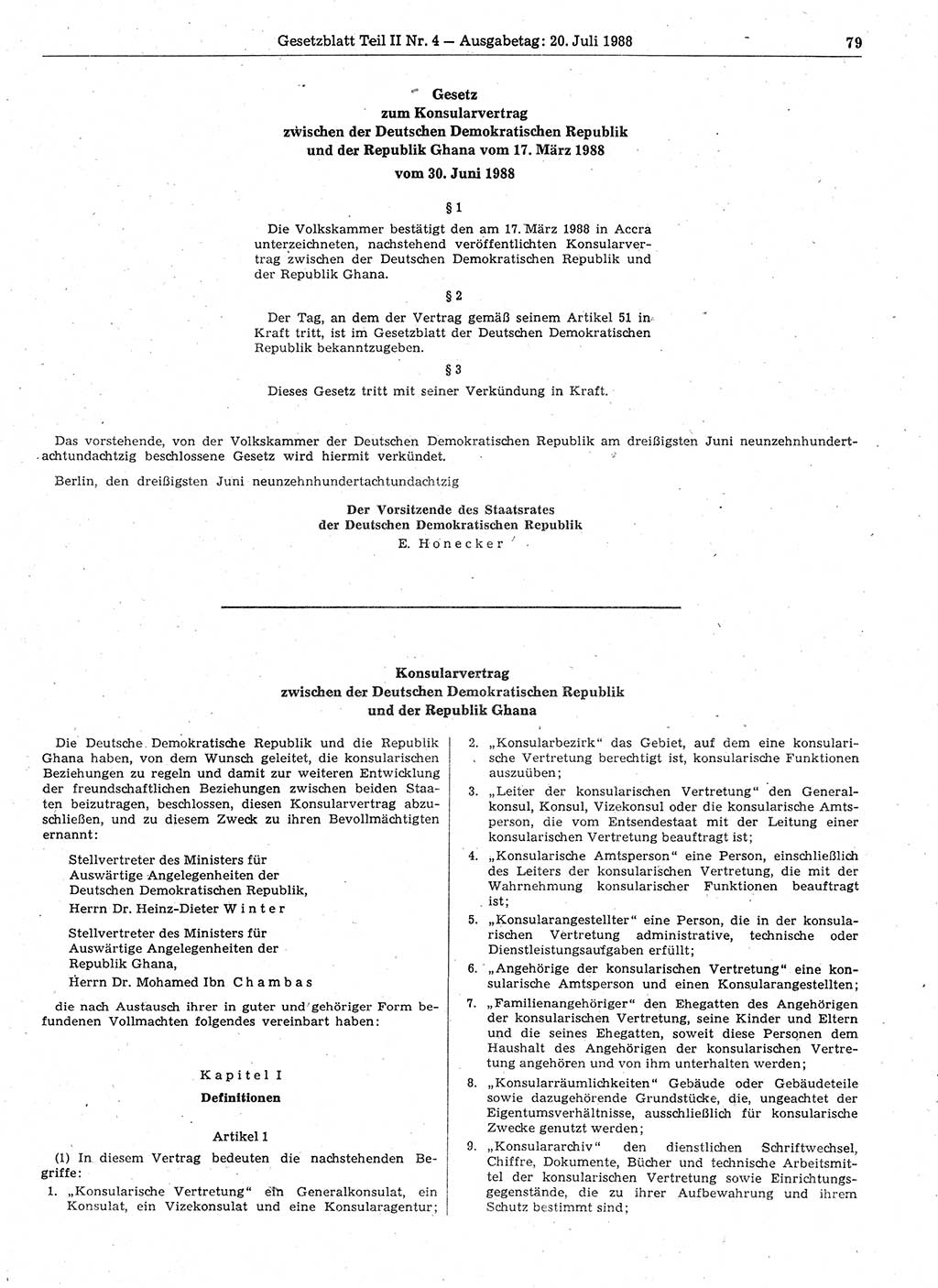 Gesetzblatt (GBl.) der Deutschen Demokratischen Republik (DDR) Teil ⅠⅠ 1988, Seite 79 (GBl. DDR ⅠⅠ 1988, S. 79)