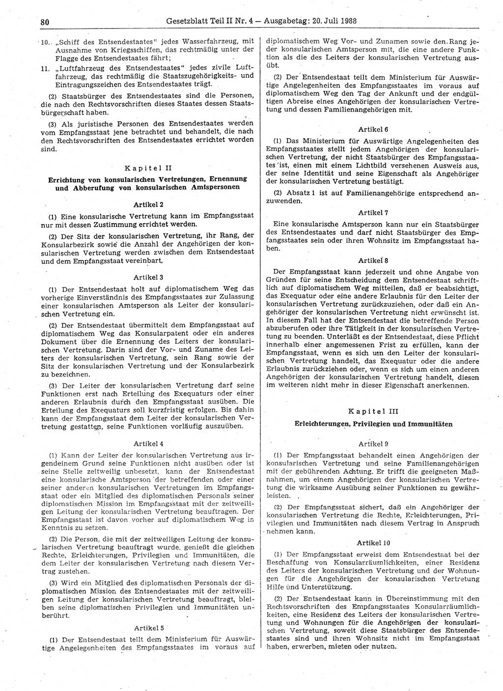 Gesetzblatt (GBl.) der Deutschen Demokratischen Republik (DDR) Teil ⅠⅠ 1988, Seite 80 (GBl. DDR ⅠⅠ 1988, S. 80)