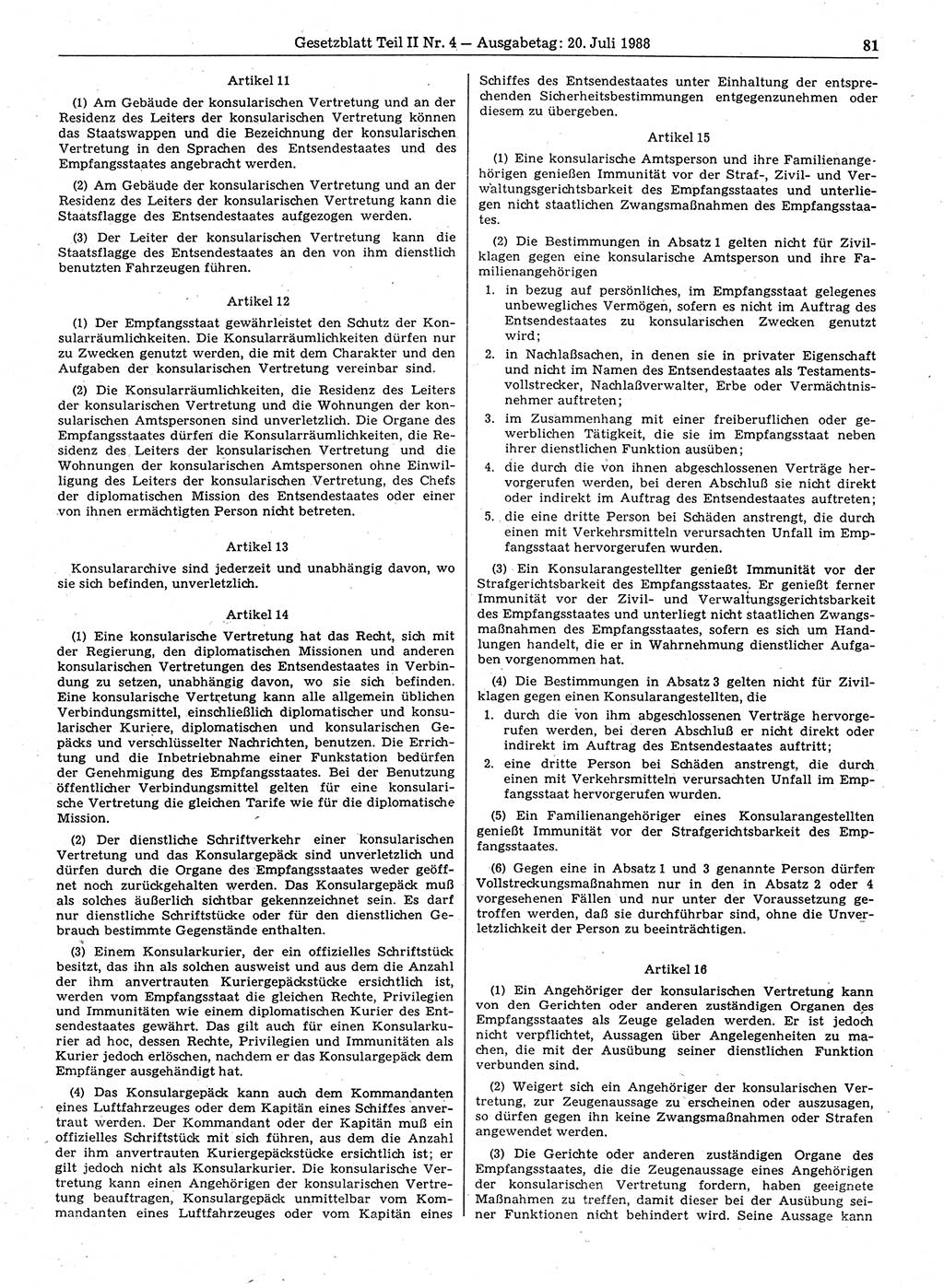 Gesetzblatt (GBl.) der Deutschen Demokratischen Republik (DDR) Teil ⅠⅠ 1988, Seite 81 (GBl. DDR ⅠⅠ 1988, S. 81)