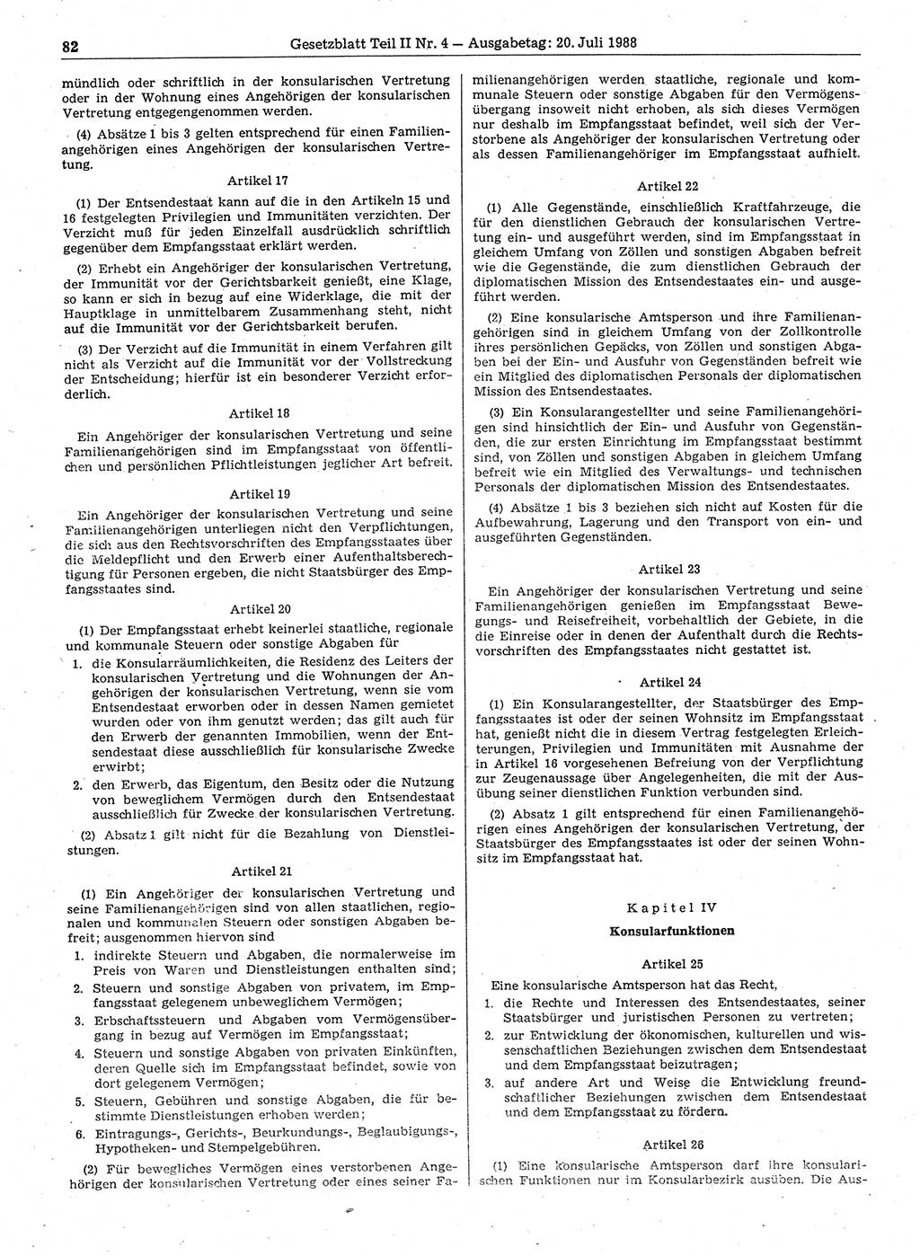 Gesetzblatt (GBl.) der Deutschen Demokratischen Republik (DDR) Teil ⅠⅠ 1988, Seite 82 (GBl. DDR ⅠⅠ 1988, S. 82)