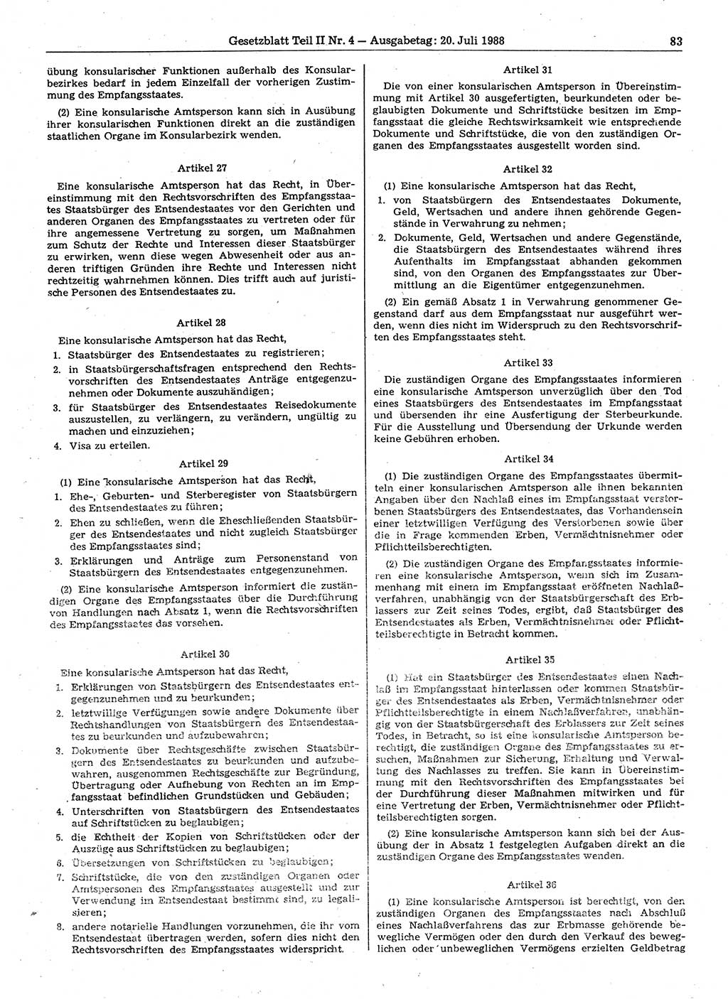 Gesetzblatt (GBl.) der Deutschen Demokratischen Republik (DDR) Teil ⅠⅠ 1988, Seite 83 (GBl. DDR ⅠⅠ 1988, S. 83)