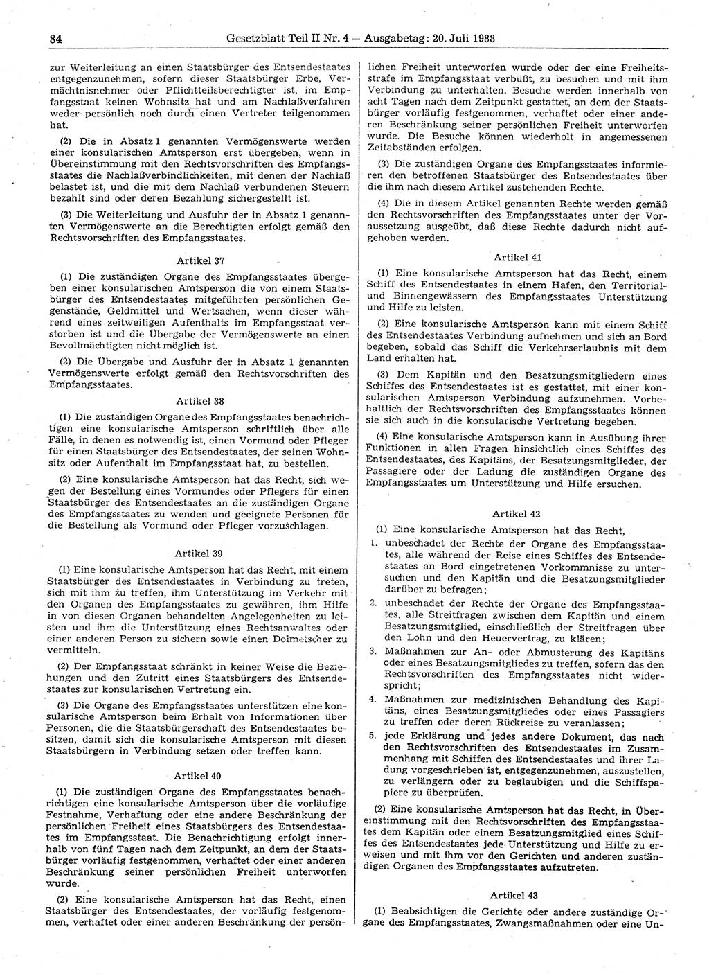 Gesetzblatt (GBl.) der Deutschen Demokratischen Republik (DDR) Teil ⅠⅠ 1988, Seite 84 (GBl. DDR ⅠⅠ 1988, S. 84)