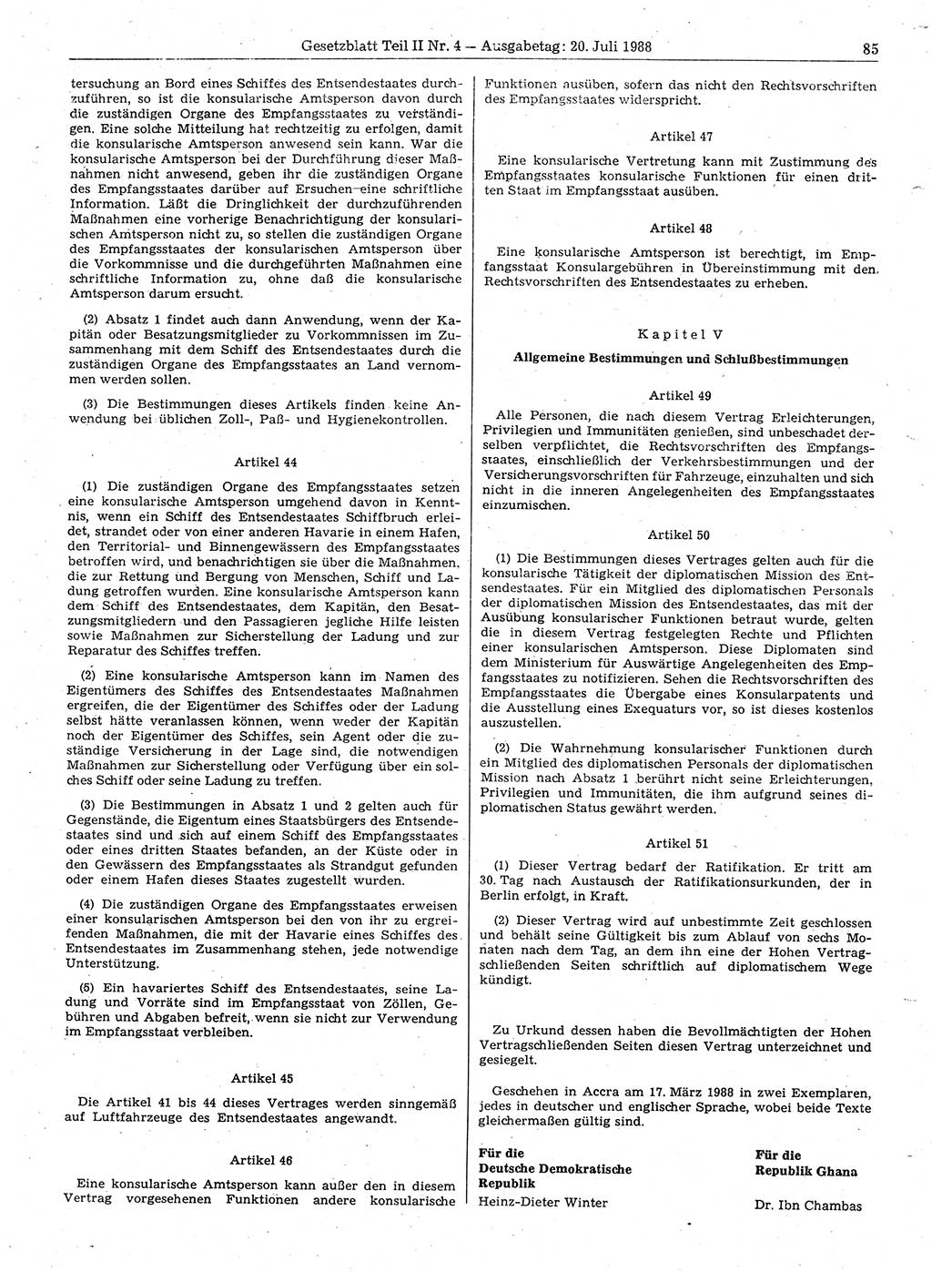 Gesetzblatt (GBl.) der Deutschen Demokratischen Republik (DDR) Teil ⅠⅠ 1988, Seite 85 (GBl. DDR ⅠⅠ 1988, S. 85)