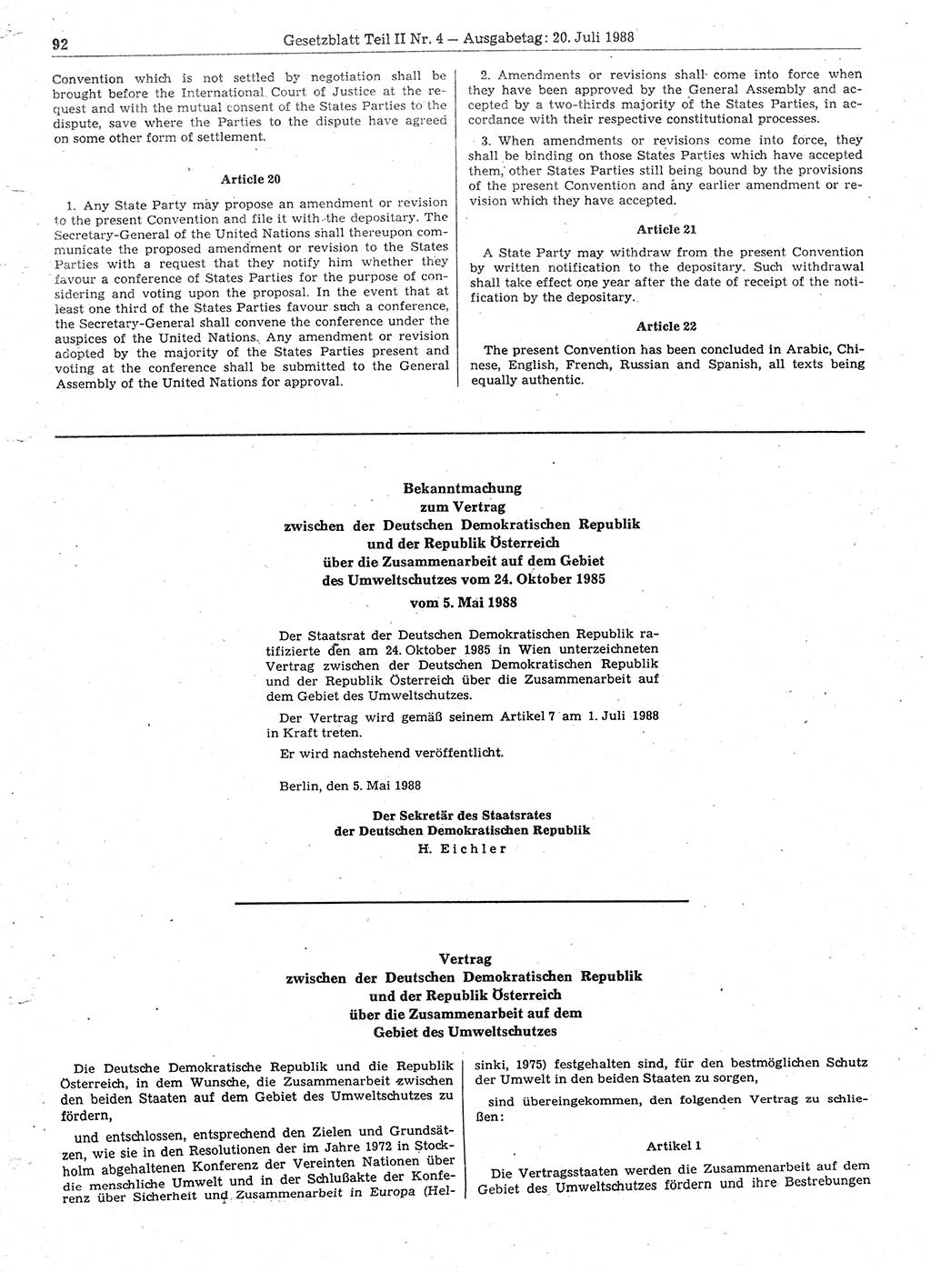 Gesetzblatt (GBl.) der Deutschen Demokratischen Republik (DDR) Teil ⅠⅠ 1988, Seite 92 (GBl. DDR ⅠⅠ 1988, S. 92)