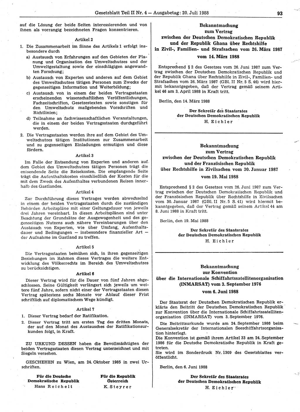 Gesetzblatt (GBl.) der Deutschen Demokratischen Republik (DDR) Teil ⅠⅠ 1988, Seite 93 (GBl. DDR ⅠⅠ 1988, S. 93)