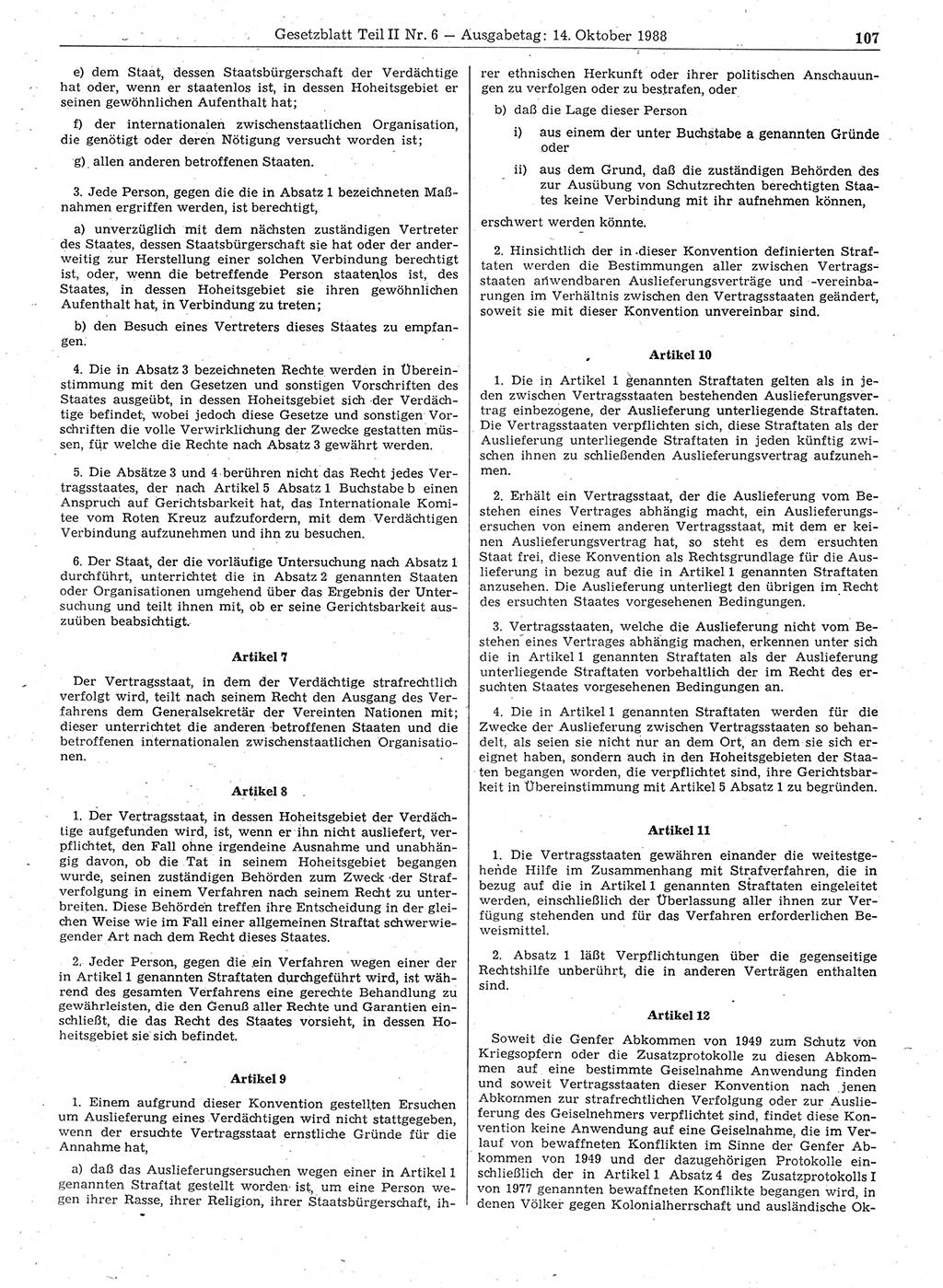 Gesetzblatt (GBl.) der Deutschen Demokratischen Republik (DDR) Teil ⅠⅠ 1988, Seite 107 (GBl. DDR ⅠⅠ 1988, S. 107)
