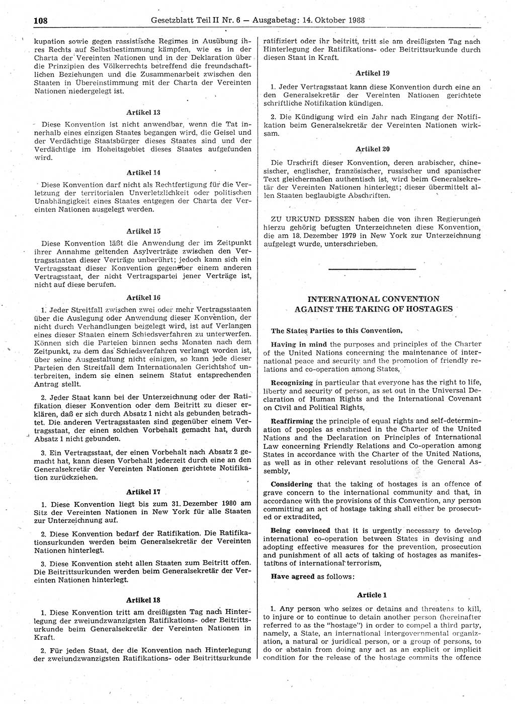 Gesetzblatt (GBl.) der Deutschen Demokratischen Republik (DDR) Teil ⅠⅠ 1988, Seite 108 (GBl. DDR ⅠⅠ 1988, S. 108)