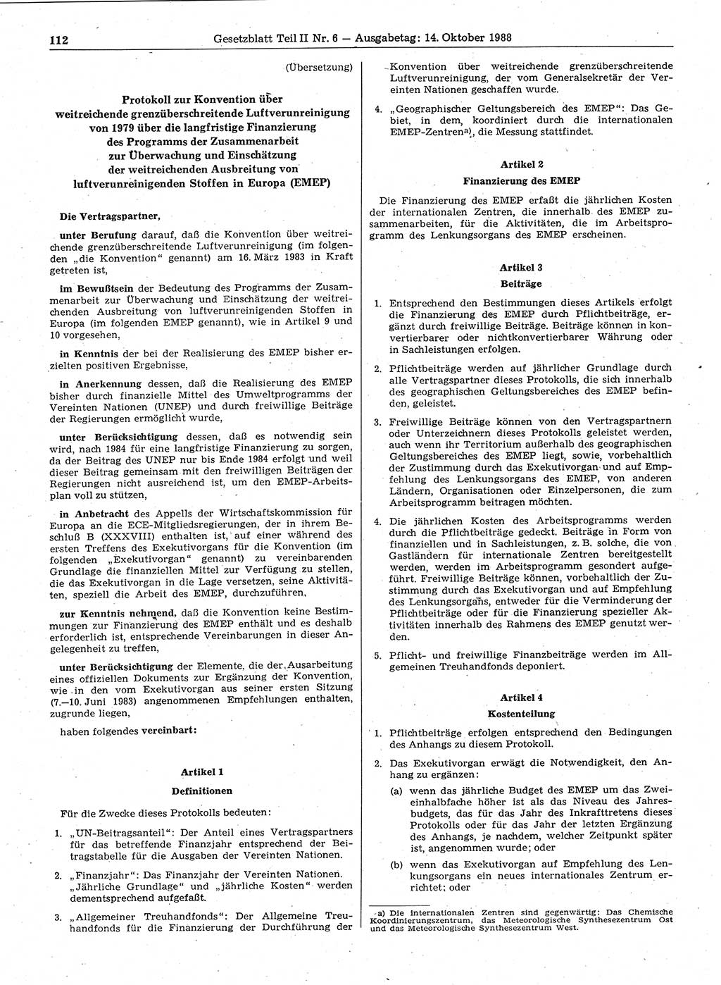 Gesetzblatt (GBl.) der Deutschen Demokratischen Republik (DDR) Teil ⅠⅠ 1988, Seite 112 (GBl. DDR ⅠⅠ 1988, S. 112)