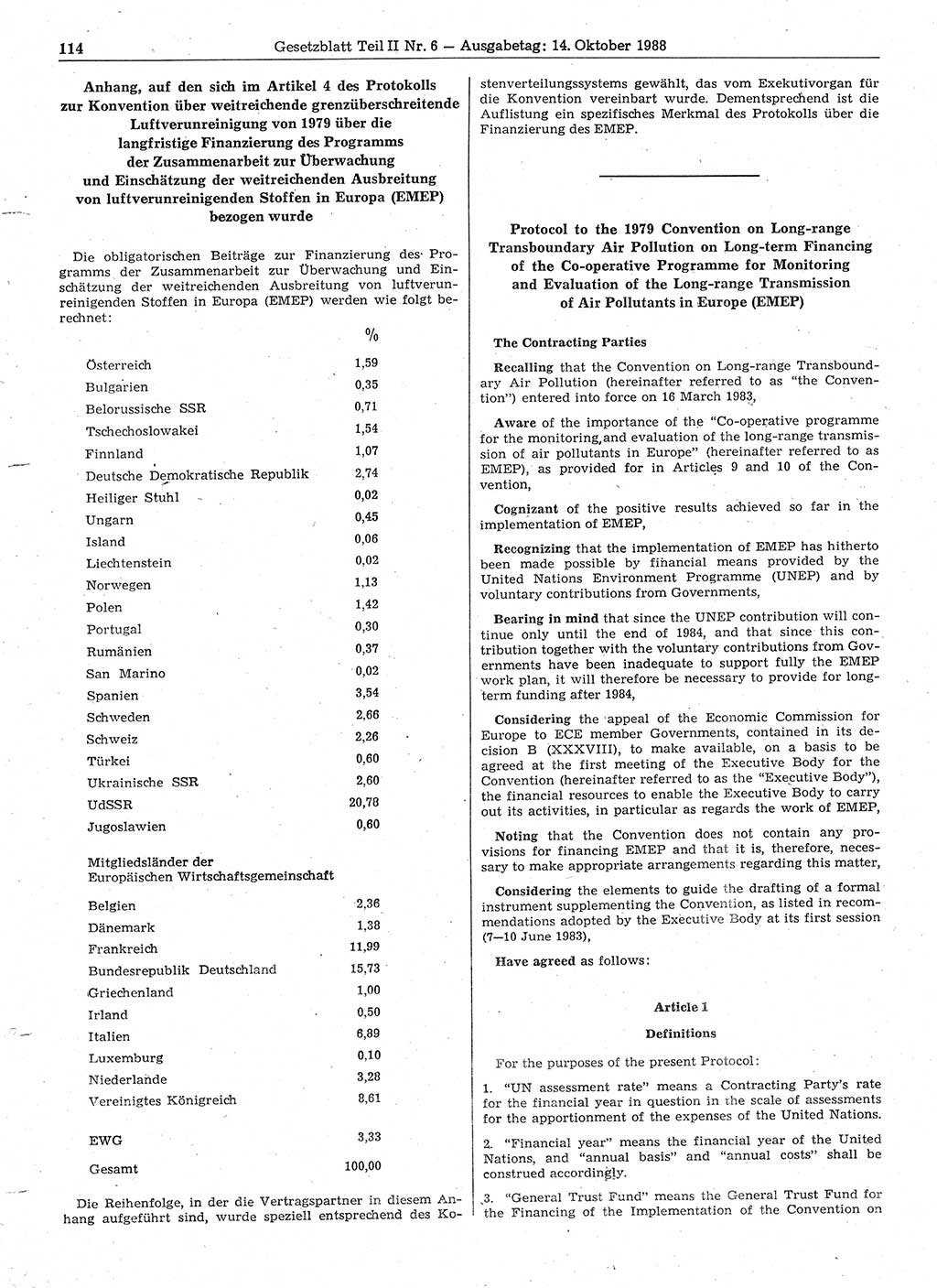 Gesetzblatt (GBl.) der Deutschen Demokratischen Republik (DDR) Teil ⅠⅠ 1988, Seite 114 (GBl. DDR ⅠⅠ 1988, S. 114)