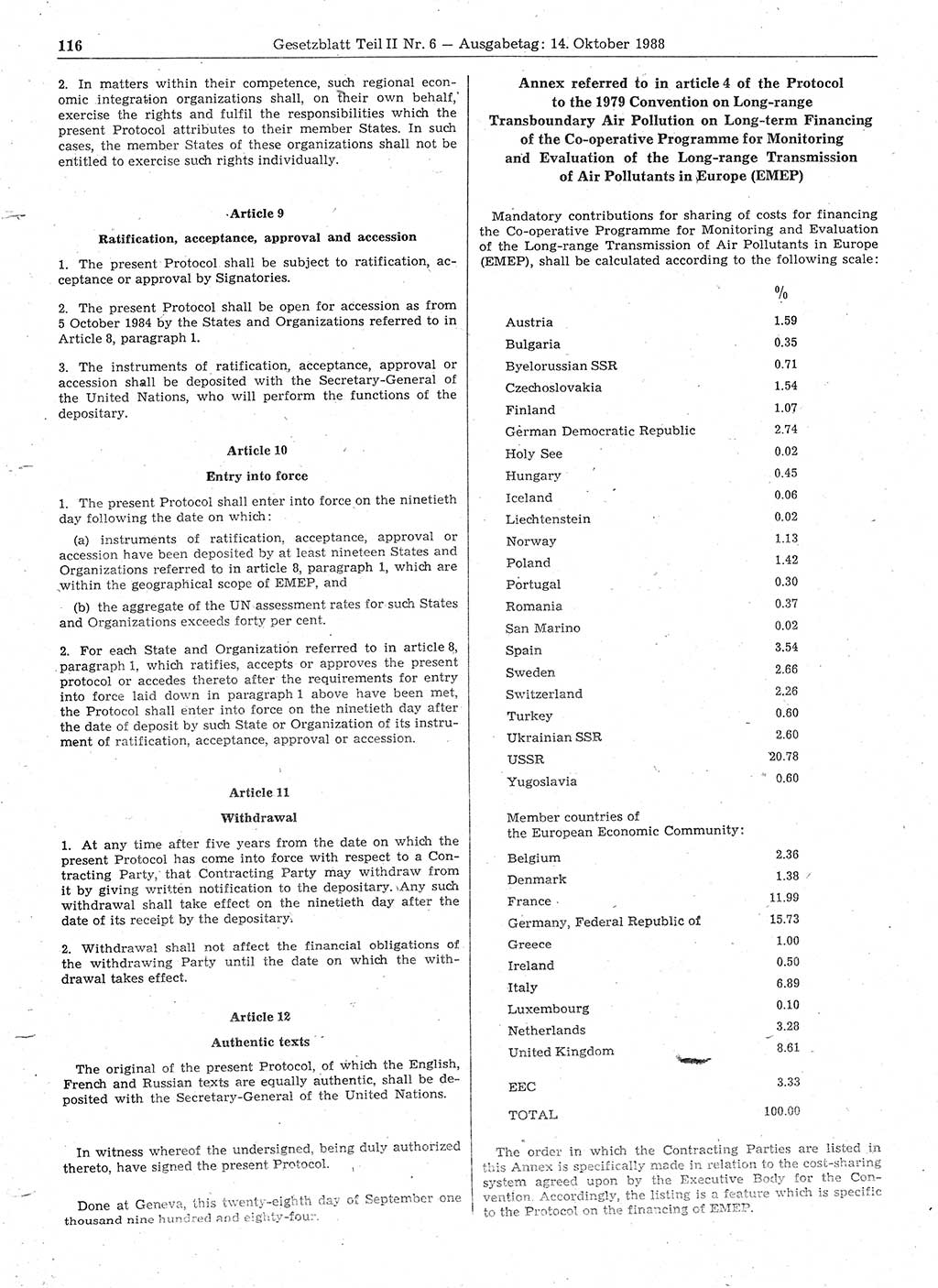 Gesetzblatt (GBl.) der Deutschen Demokratischen Republik (DDR) Teil ⅠⅠ 1988, Seite 116 (GBl. DDR ⅠⅠ 1988, S. 116)