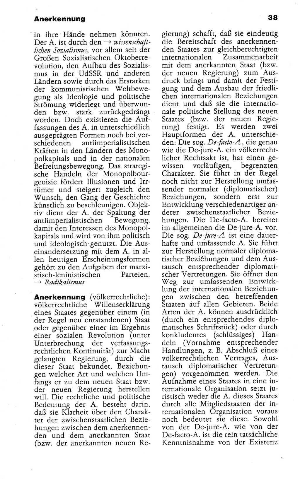 Kleines politisches Wörterbuch [Deutsche Demokratische Republik (DDR)] 1988, Seite 38 (Kl. pol. Wb. DDR 1988, S. 38)