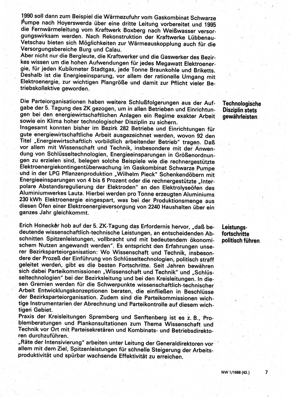 Neuer Weg (NW), Organ des Zentralkomitees (ZK) der SED (Sozialistische Einheitspartei Deutschlands) für Fragen des Parteilebens, 43. Jahrgang [Deutsche Demokratische Republik (DDR)] 1988, Seite 7 (NW ZK SED DDR 1988, S. 7)