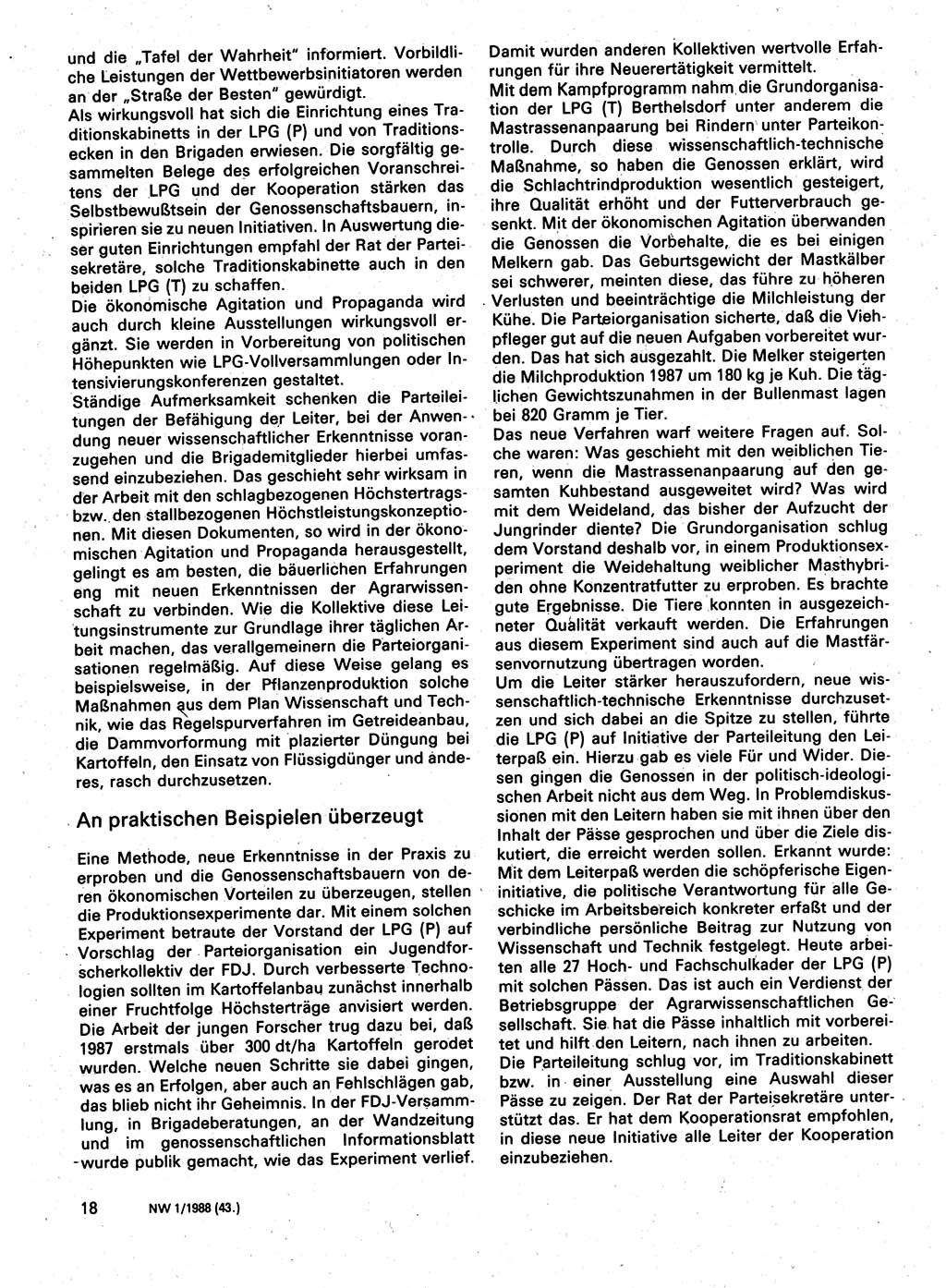 Neuer Weg (NW), Organ des Zentralkomitees (ZK) der SED (Sozialistische Einheitspartei Deutschlands) für Fragen des Parteilebens, 43. Jahrgang [Deutsche Demokratische Republik (DDR)] 1988, Seite 18 (NW ZK SED DDR 1988, S. 18)