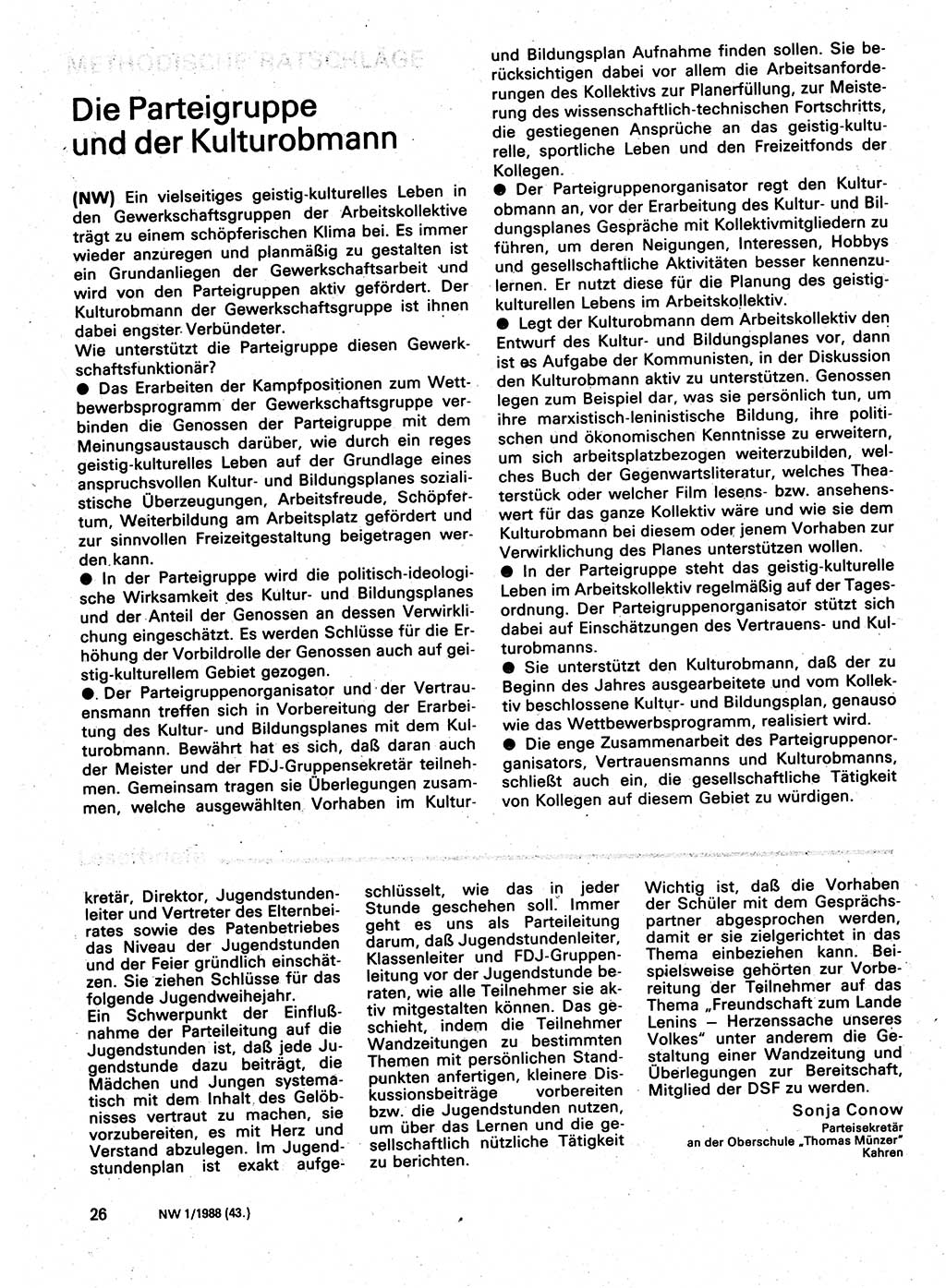 Neuer Weg (NW), Organ des Zentralkomitees (ZK) der SED (Sozialistische Einheitspartei Deutschlands) für Fragen des Parteilebens, 43. Jahrgang [Deutsche Demokratische Republik (DDR)] 1988, Seite 26 (NW ZK SED DDR 1988, S. 26)