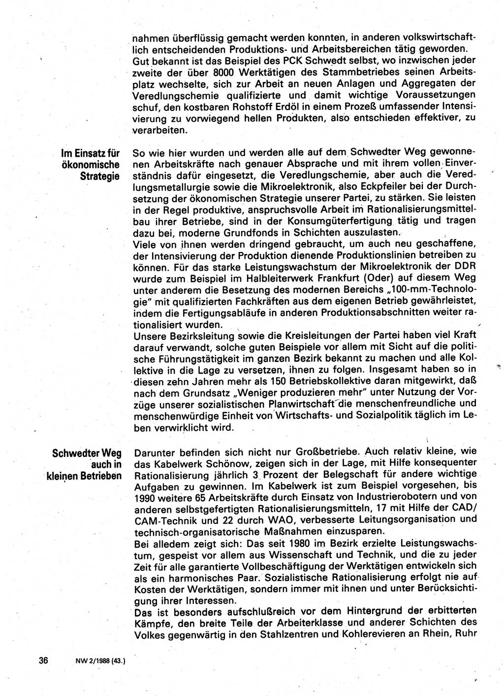 Neuer Weg (NW), Organ des Zentralkomitees (ZK) der SED (Sozialistische Einheitspartei Deutschlands) für Fragen des Parteilebens, 43. Jahrgang [Deutsche Demokratische Republik (DDR)] 1988, Seite 36 (NW ZK SED DDR 1988, S. 36)