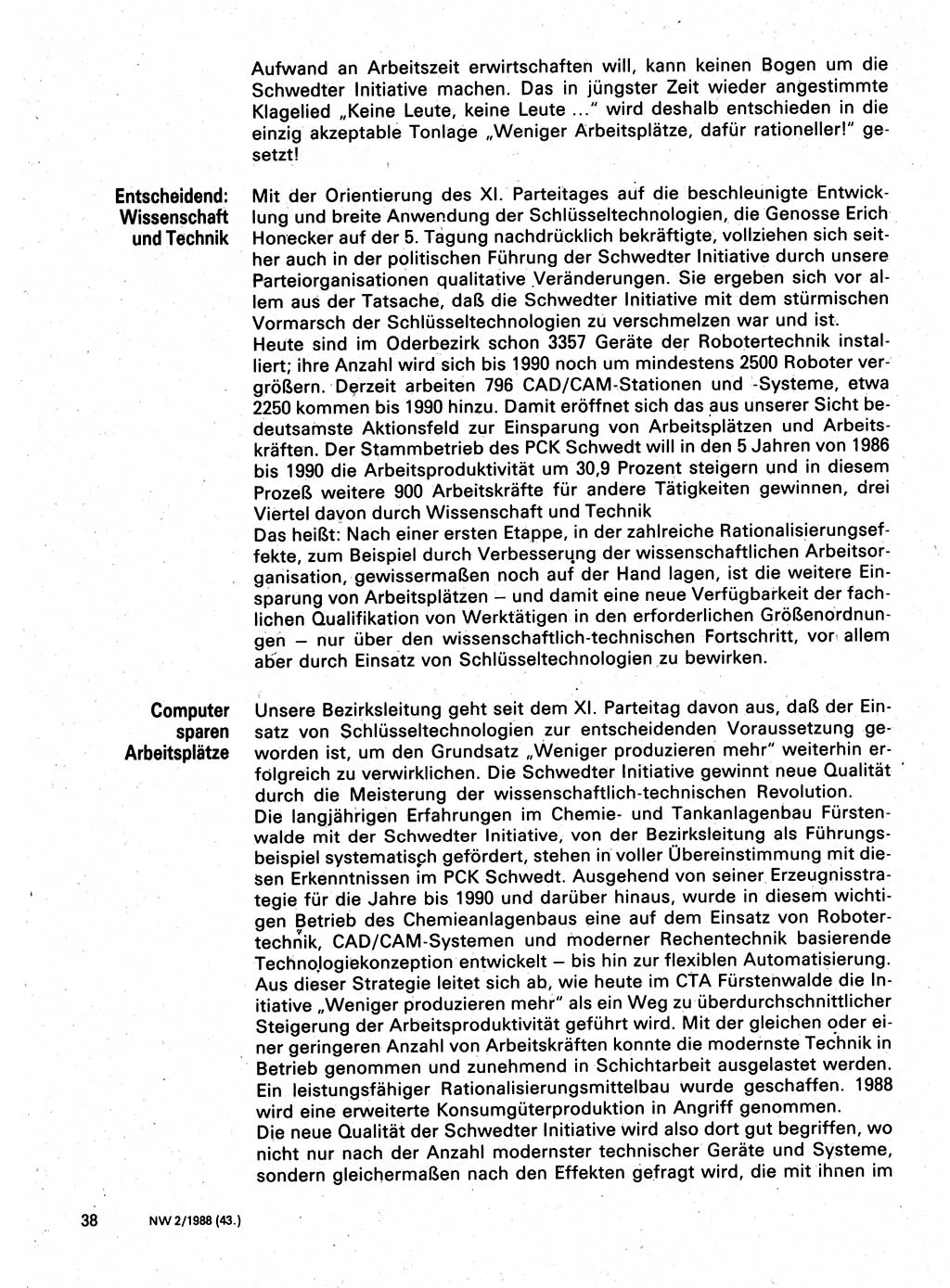Neuer Weg (NW), Organ des Zentralkomitees (ZK) der SED (Sozialistische Einheitspartei Deutschlands) für Fragen des Parteilebens, 43. Jahrgang [Deutsche Demokratische Republik (DDR)] 1988, Seite 38 (NW ZK SED DDR 1988, S. 38)