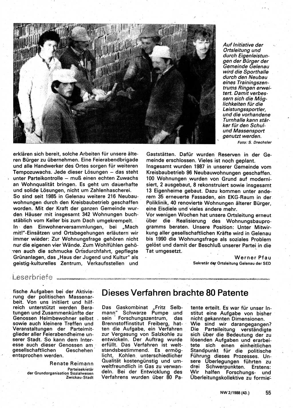 Neuer Weg (NW), Organ des Zentralkomitees (ZK) der SED (Sozialistische Einheitspartei Deutschlands) für Fragen des Parteilebens, 43. Jahrgang [Deutsche Demokratische Republik (DDR)] 1988, Seite 55 (NW ZK SED DDR 1988, S. 55)