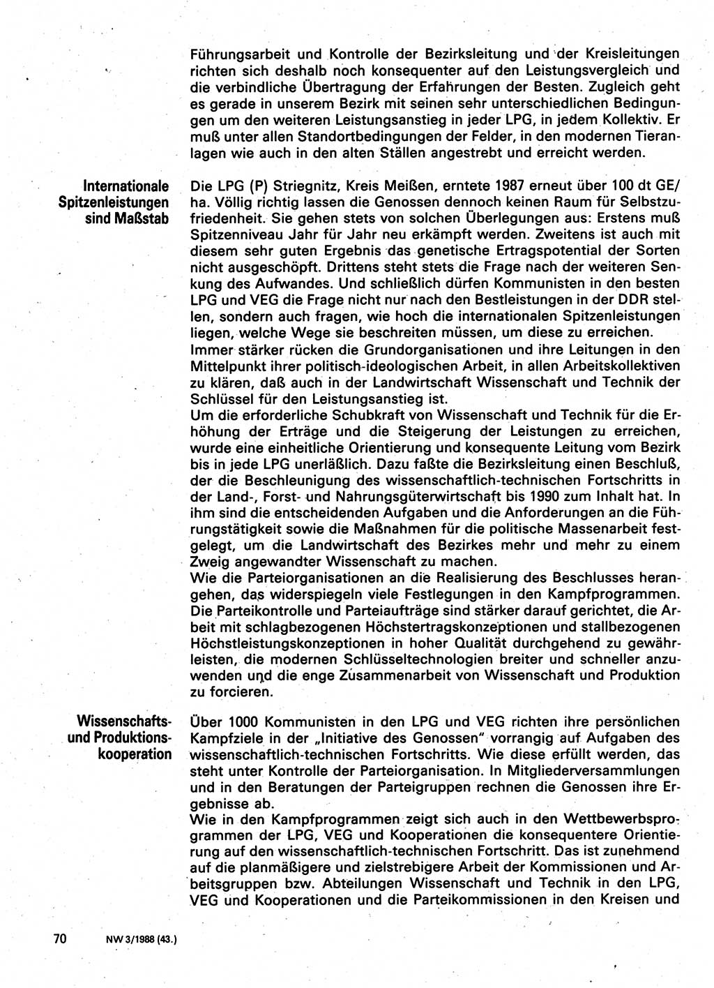Neuer Weg (NW), Organ des Zentralkomitees (ZK) der SED (Sozialistische Einheitspartei Deutschlands) für Fragen des Parteilebens, 43. Jahrgang [Deutsche Demokratische Republik (DDR)] 1988, Seite 70 (NW ZK SED DDR 1988, S. 70)