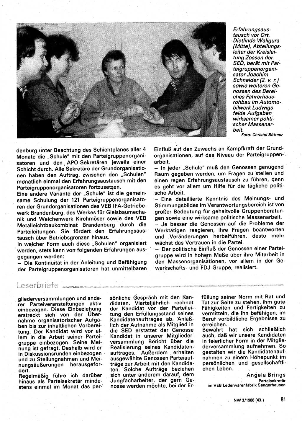 Neuer Weg (NW), Organ des Zentralkomitees (ZK) der SED (Sozialistische Einheitspartei Deutschlands) für Fragen des Parteilebens, 43. Jahrgang [Deutsche Demokratische Republik (DDR)] 1988, Seite 81 (NW ZK SED DDR 1988, S. 81)