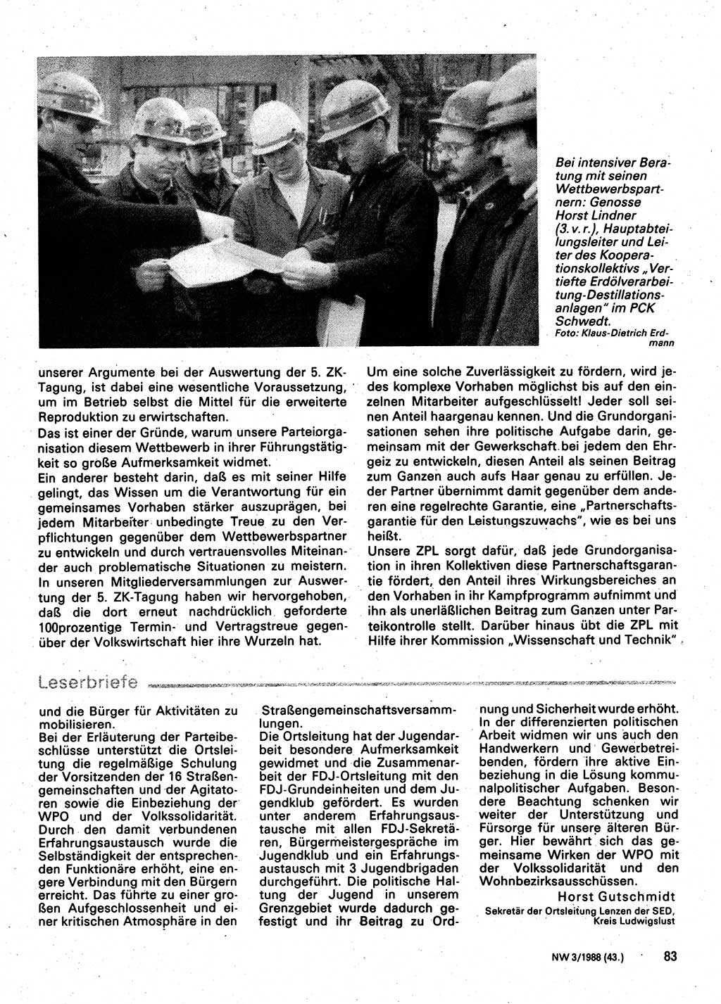 Neuer Weg (NW), Organ des Zentralkomitees (ZK) der SED (Sozialistische Einheitspartei Deutschlands) für Fragen des Parteilebens, 43. Jahrgang [Deutsche Demokratische Republik (DDR)] 1988, Seite 83 (NW ZK SED DDR 1988, S. 83)