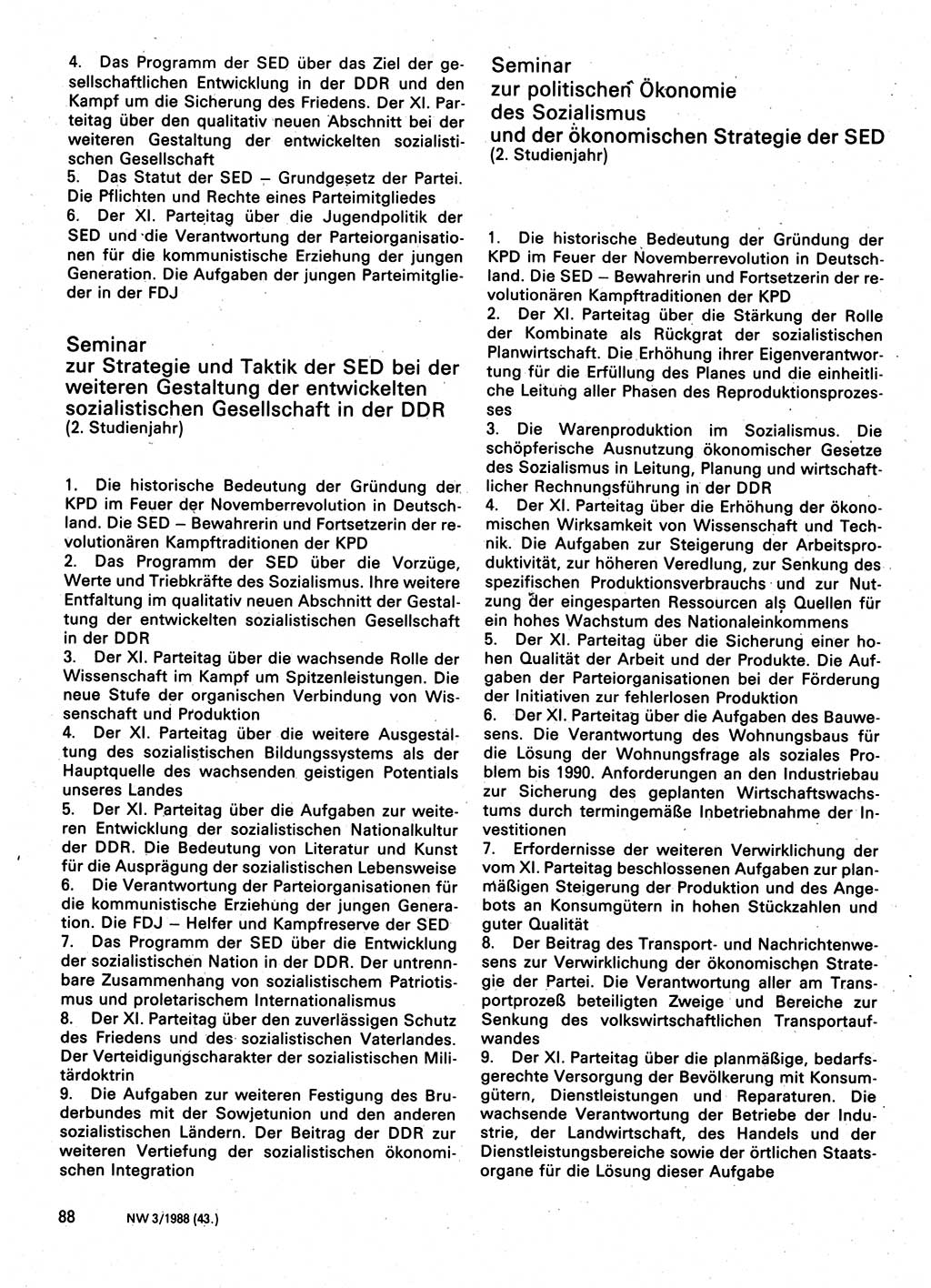 Neuer Weg (NW), Organ des Zentralkomitees (ZK) der SED (Sozialistische Einheitspartei Deutschlands) für Fragen des Parteilebens, 43. Jahrgang [Deutsche Demokratische Republik (DDR)] 1988, Seite 88 (NW ZK SED DDR 1988, S. 88)