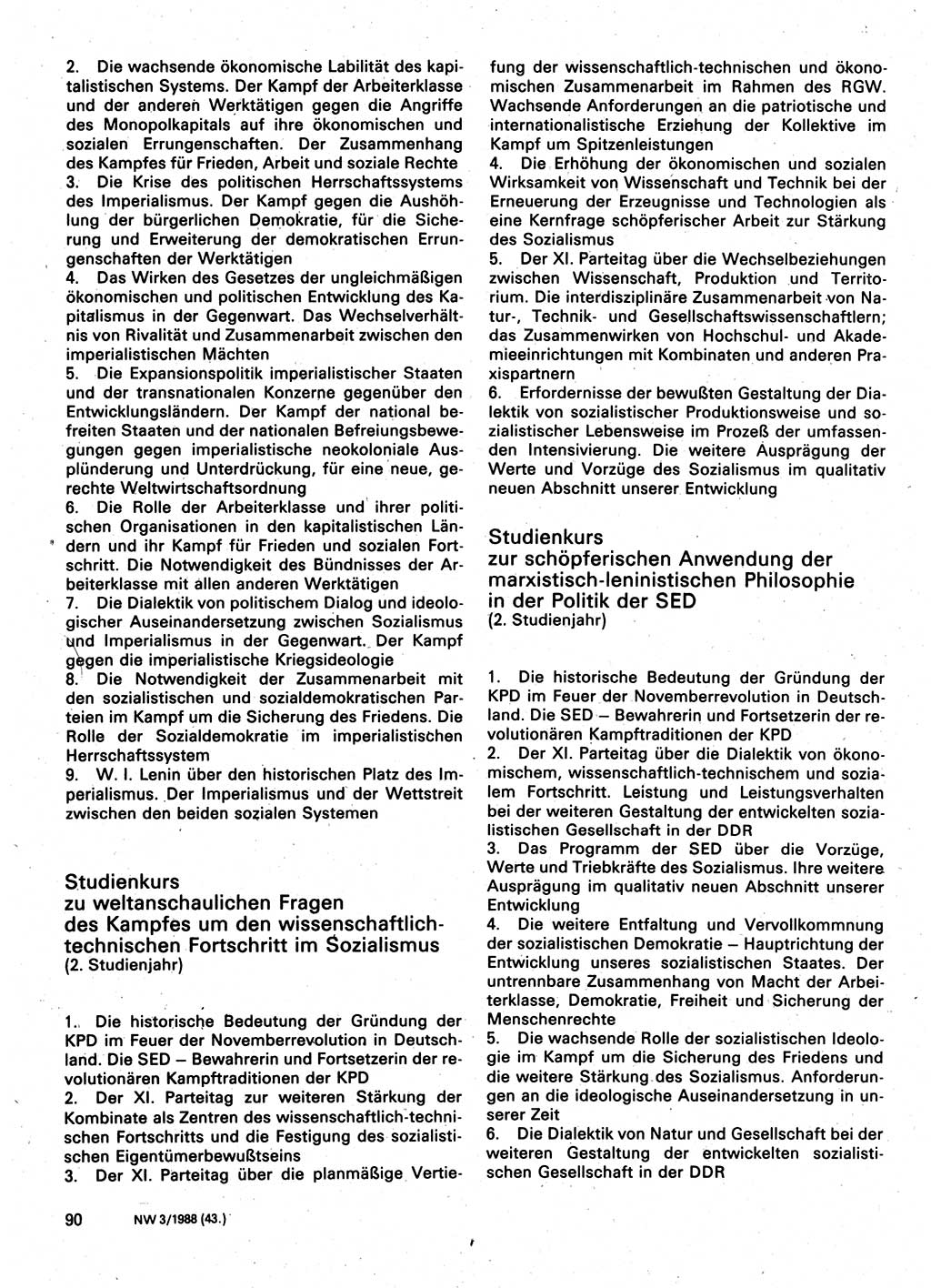 Neuer Weg (NW), Organ des Zentralkomitees (ZK) der SED (Sozialistische Einheitspartei Deutschlands) für Fragen des Parteilebens, 43. Jahrgang [Deutsche Demokratische Republik (DDR)] 1988, Seite 90 (NW ZK SED DDR 1988, S. 90)