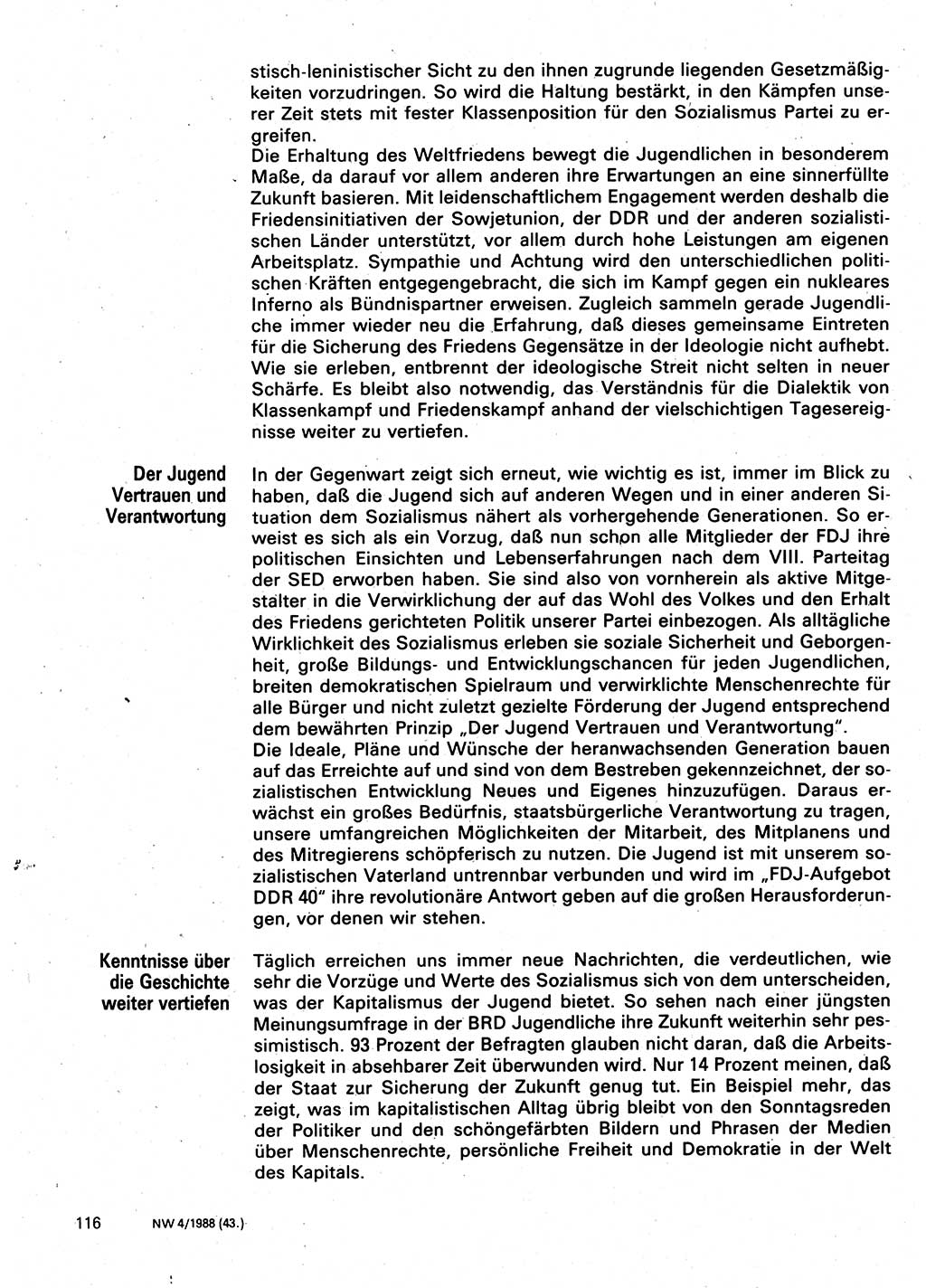 Neuer Weg (NW), Organ des Zentralkomitees (ZK) der SED (Sozialistische Einheitspartei Deutschlands) für Fragen des Parteilebens, 43. Jahrgang [Deutsche Demokratische Republik (DDR)] 1988, Seite 116 (NW ZK SED DDR 1988, S. 116)
